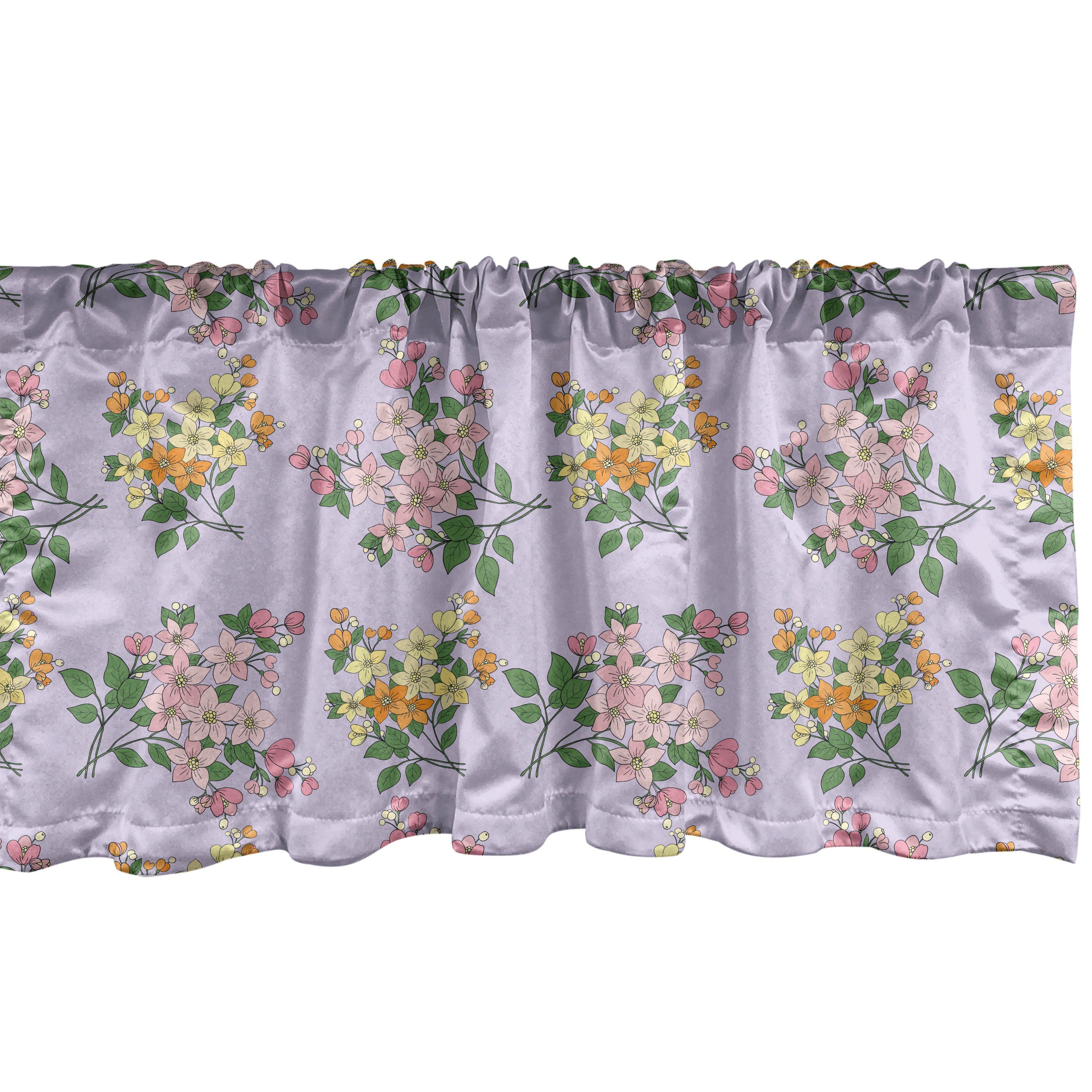 Scheibengardine Vorhang Volant für Küche Schlafzimmer Dekor mit Stangentasche, Abakuhaus, Microfaser, Blumen Blumenstrauß der Blumen Stil