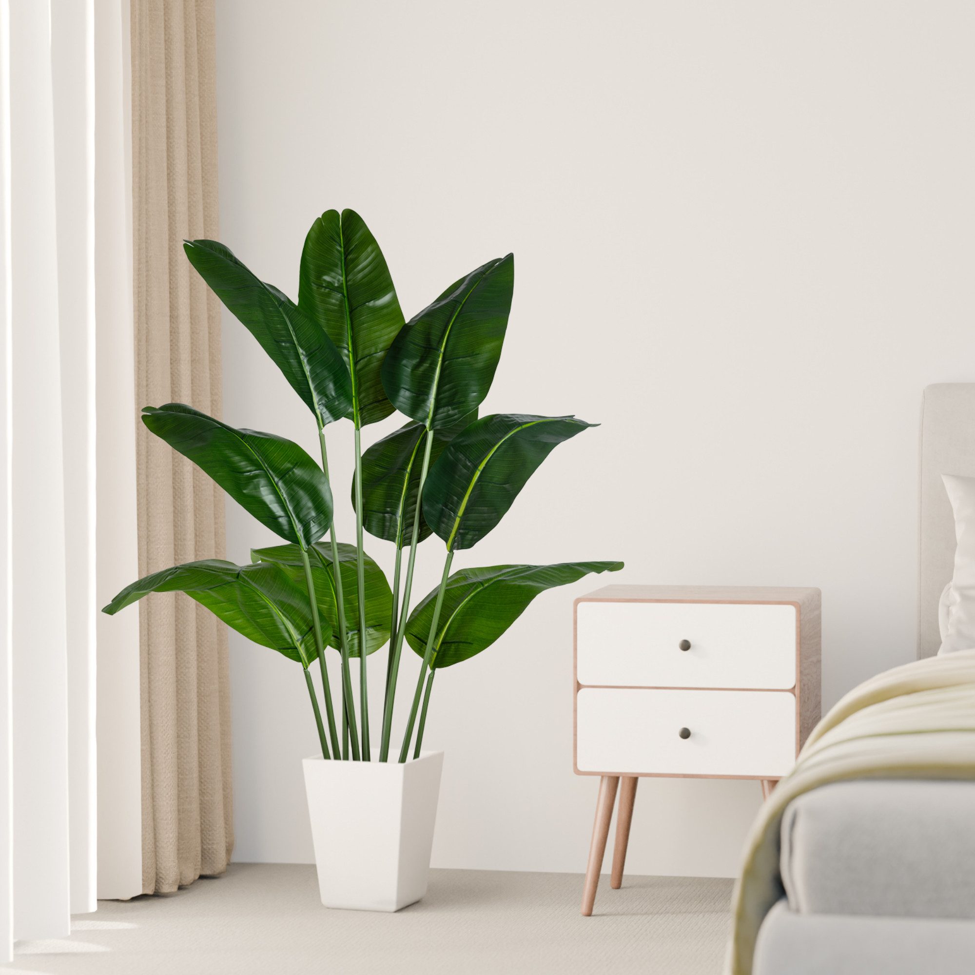 Kunstpalme Künstlicher Bananenbaum mit Topf, Kunstpflanze, Kunstbaum Banane Bananenbaum, PASCH