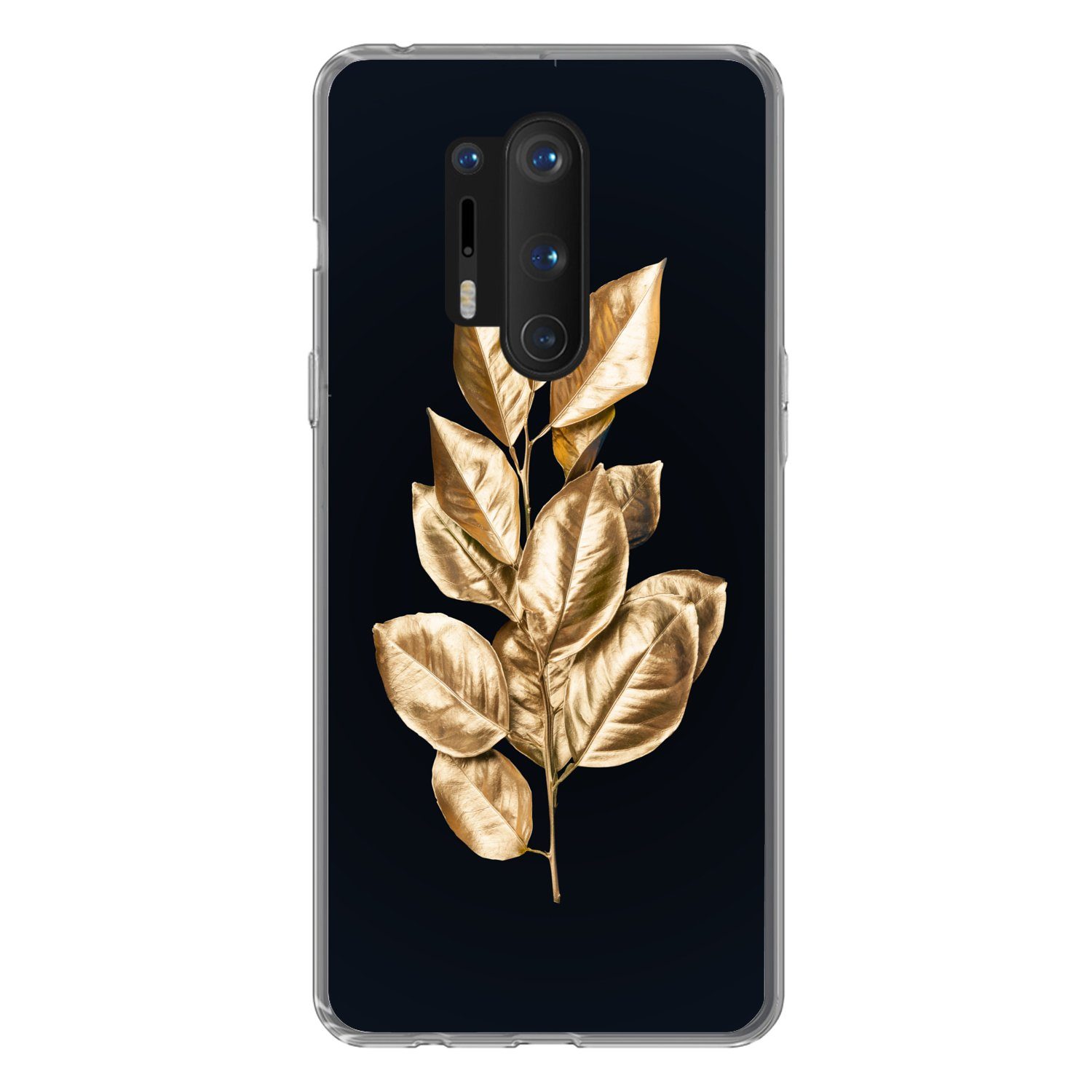 MuchoWow Handyhülle für OnePlus 8 Pro Pflanze - Blätter - Gold - Schwarz - Luxus, Phone Case, Silikon, Schutzhülle Dünn