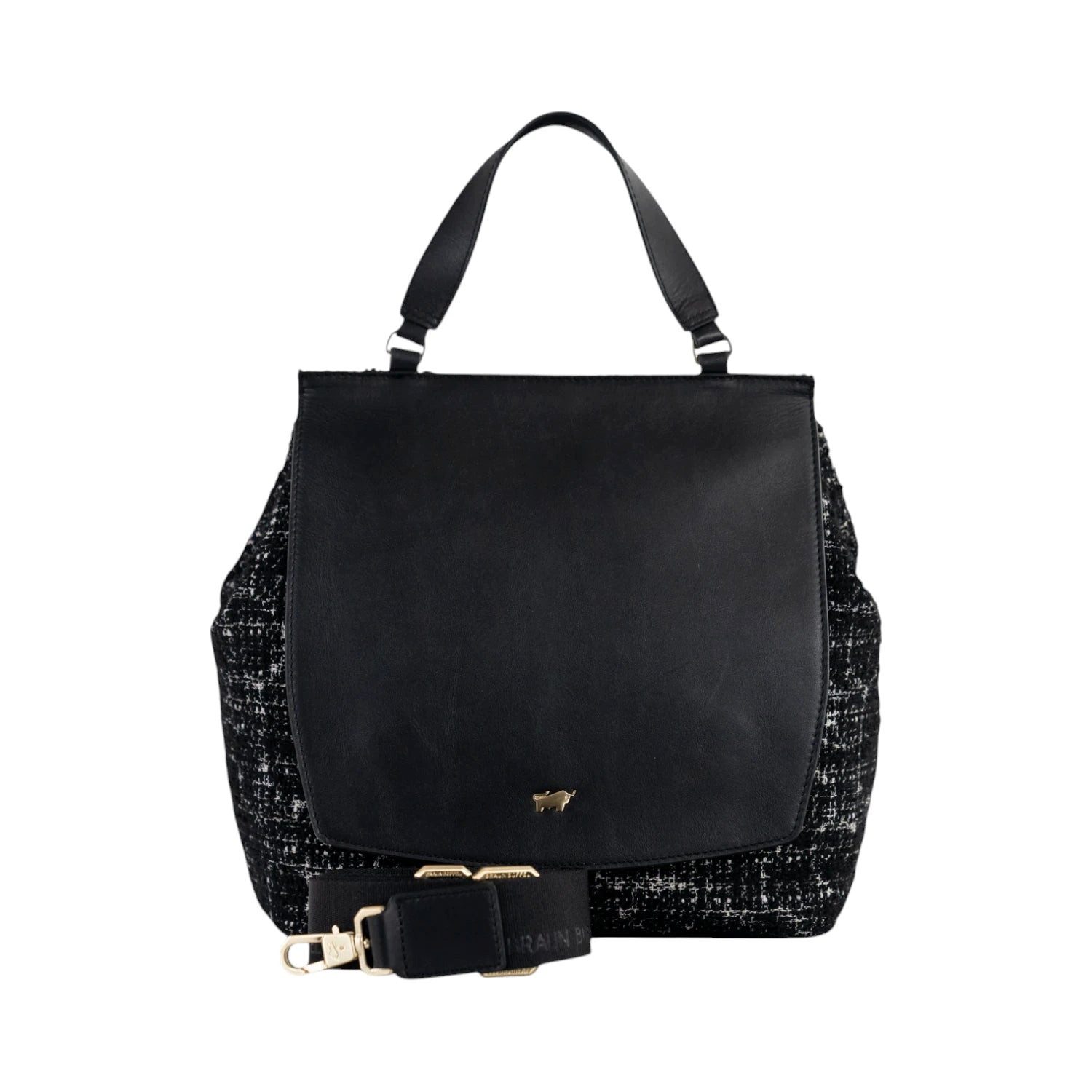 Braun Büffel Handtasche PAULINE Tote Bag mit Überschlag schwarz schwarz