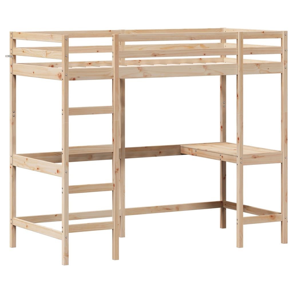 vidaXL Bettgestell 90 x 200 cm Hochbett mit Schreibtisch 90x200 cm Massivholz Kiefer Bett