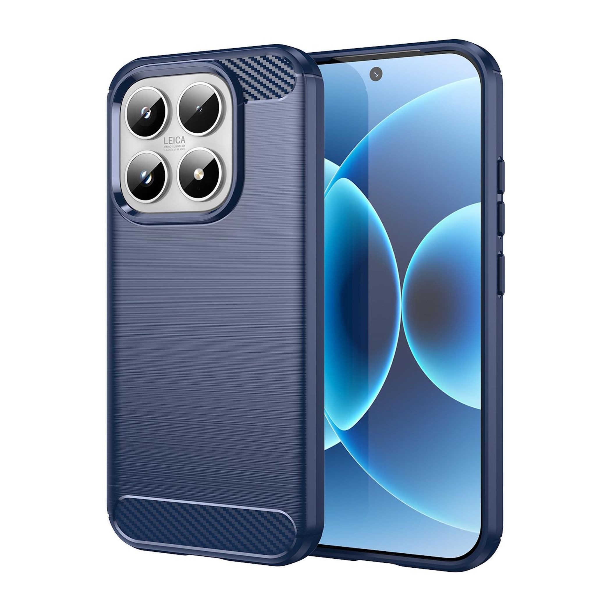 Wigento Handyhülle Für Xiaomi 17 Carbon Fiber Brushed Design TPU Schutz Hülle Blau, Carbon Textur Schutzhülle Smart Case Cover