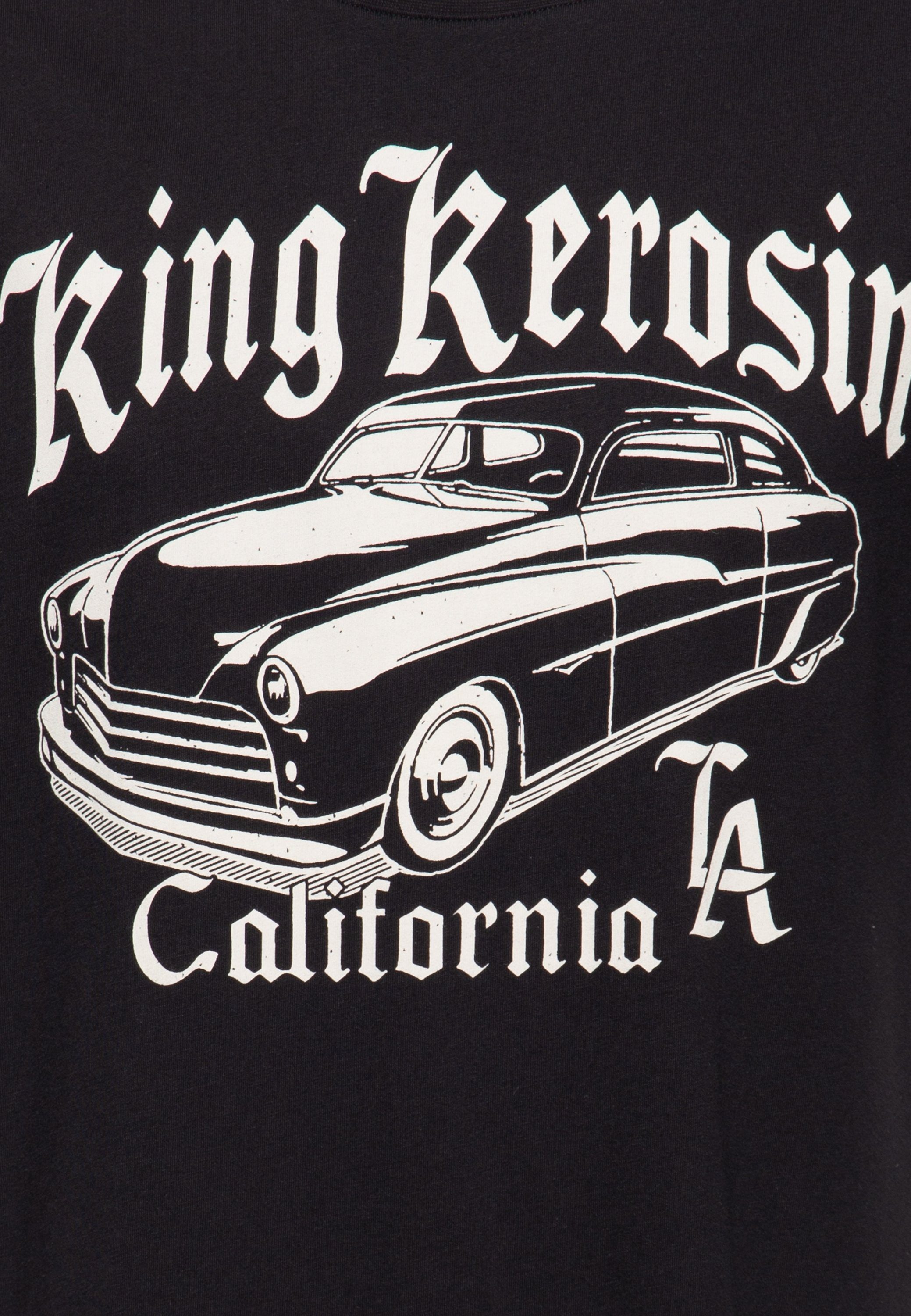 KingKerosin Print-Shirt California (1-tlg) Retro Front Muscle-Car im Look schwarz Print Greaser