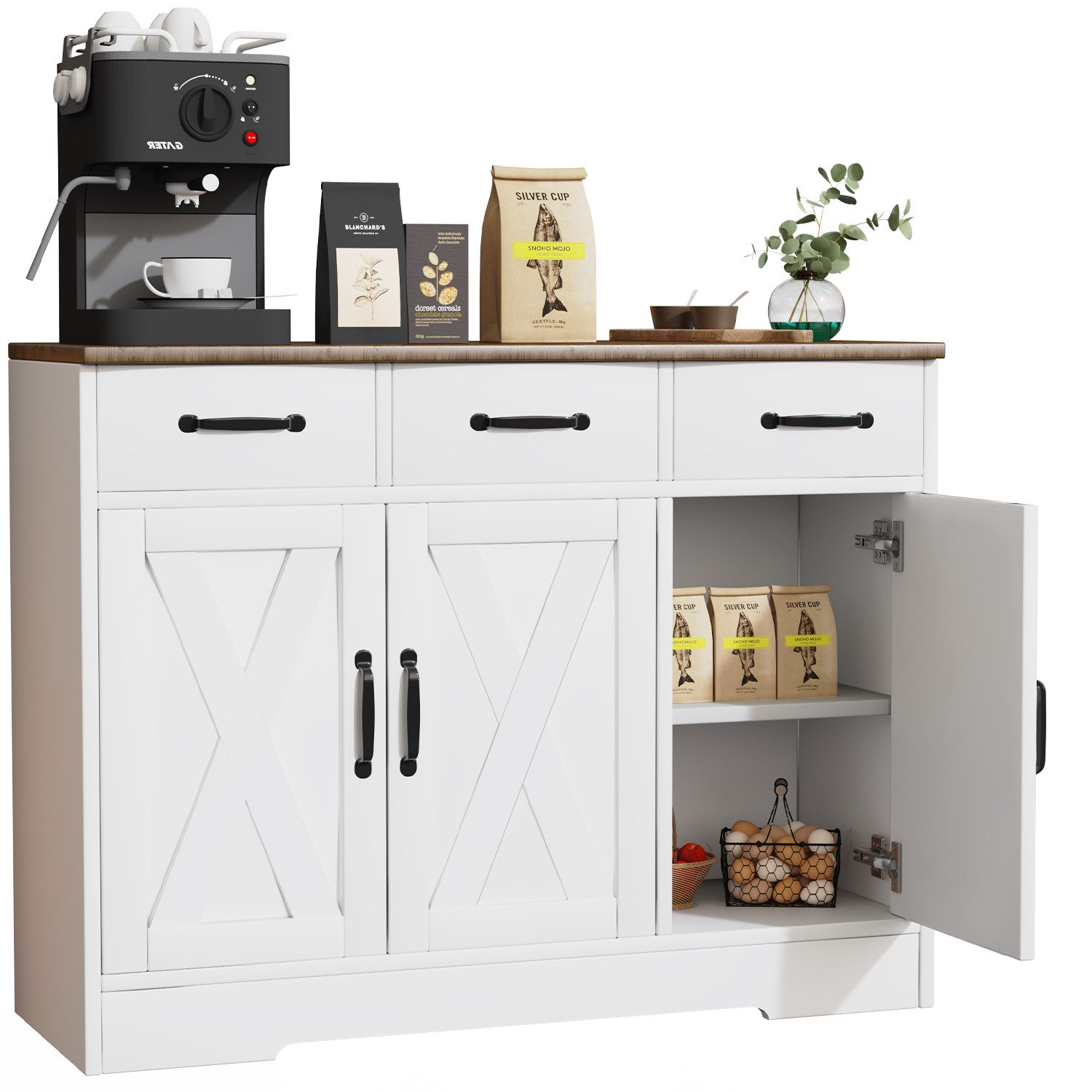 oyajia Sideboard Küchenschrank Aufbewahrungsschrank mit 3 Türen (Sideboard günstig online kaufen