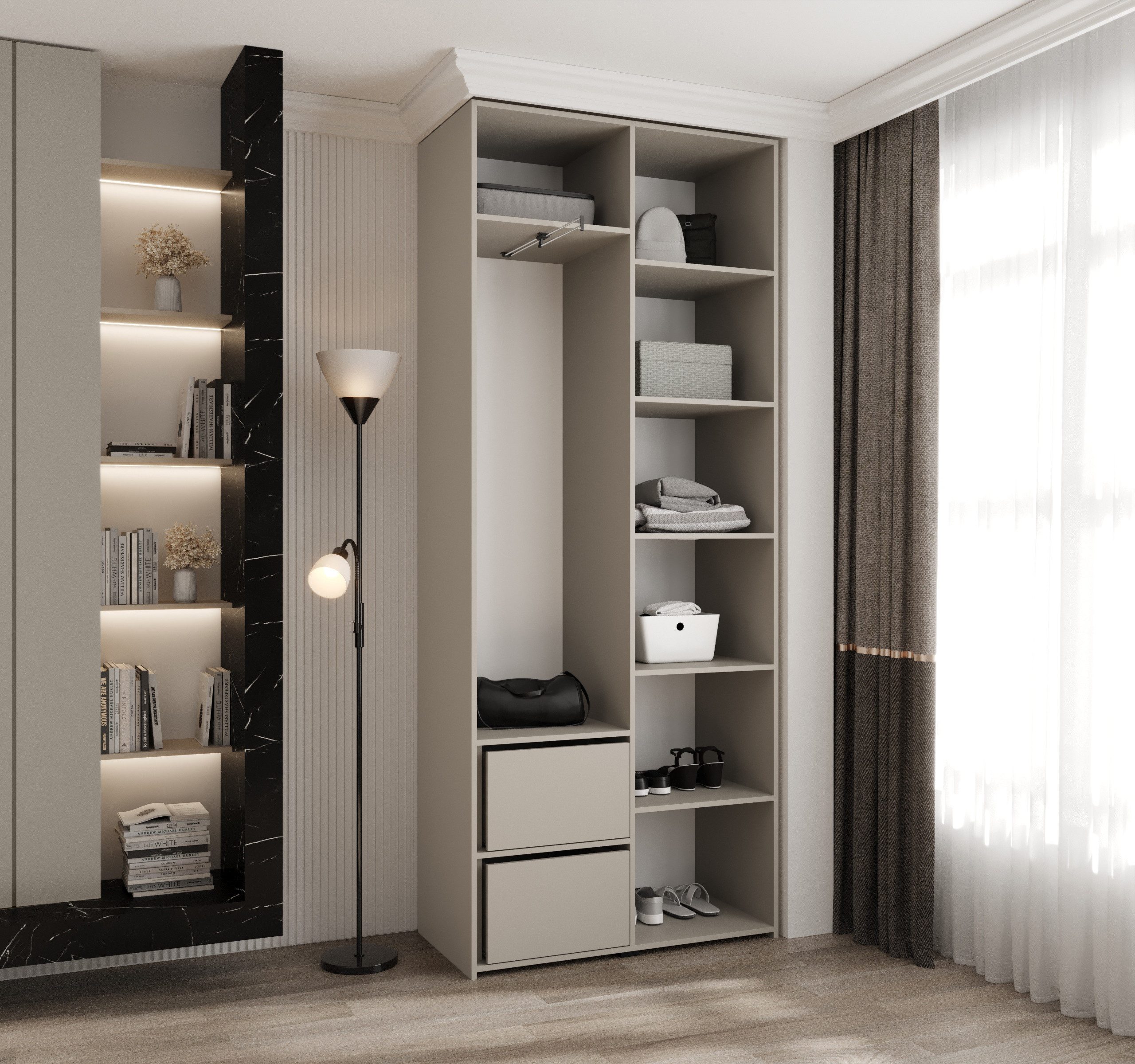 ABIKS MÖBEL Drehtürenschrank COMO 3 Schlafzimmerschrank mit Kleiderstange und Regalen