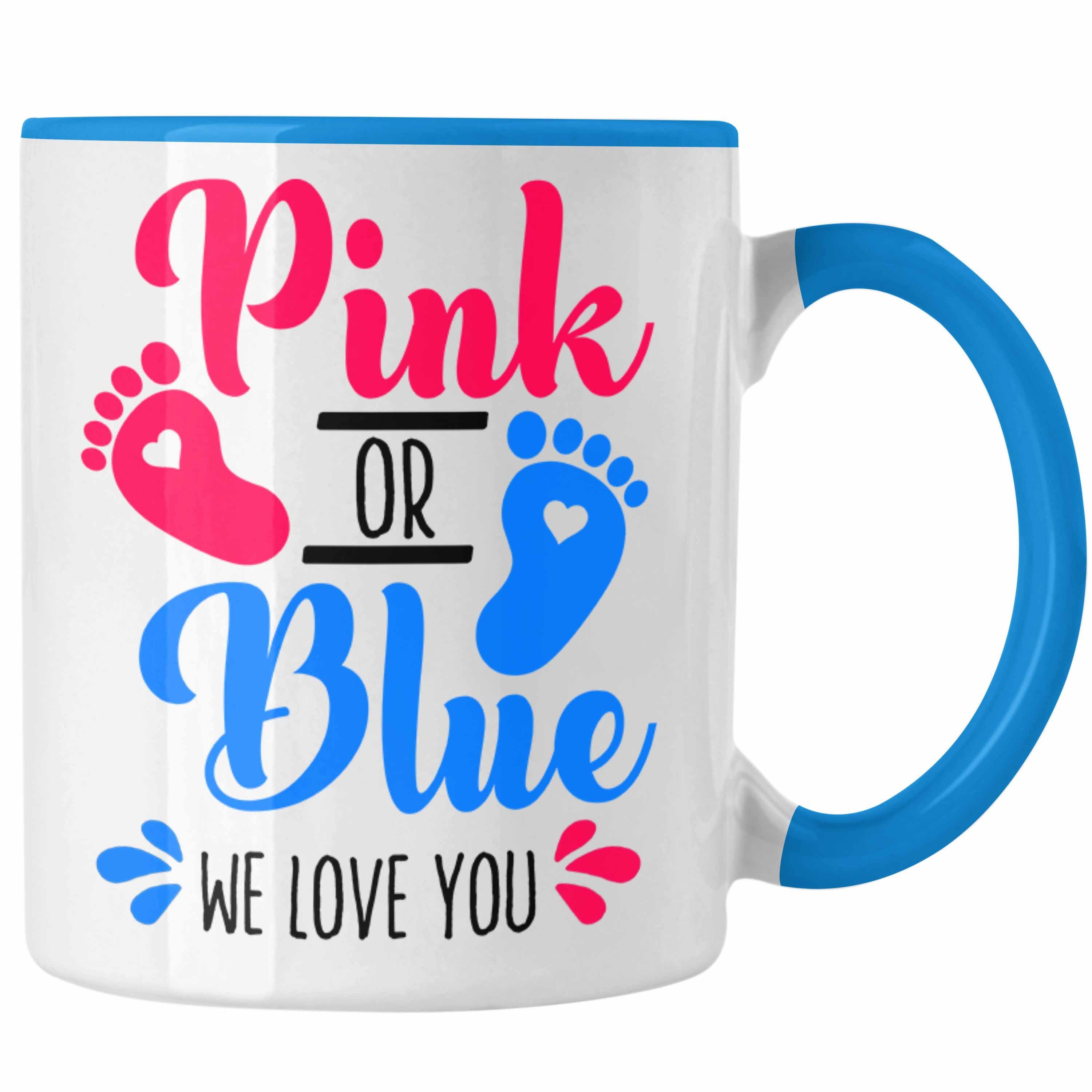 Trendation Tasse Tasse Gender Reveal Geschenk Pink Or Blue We Love You Baby Überraschun Blau