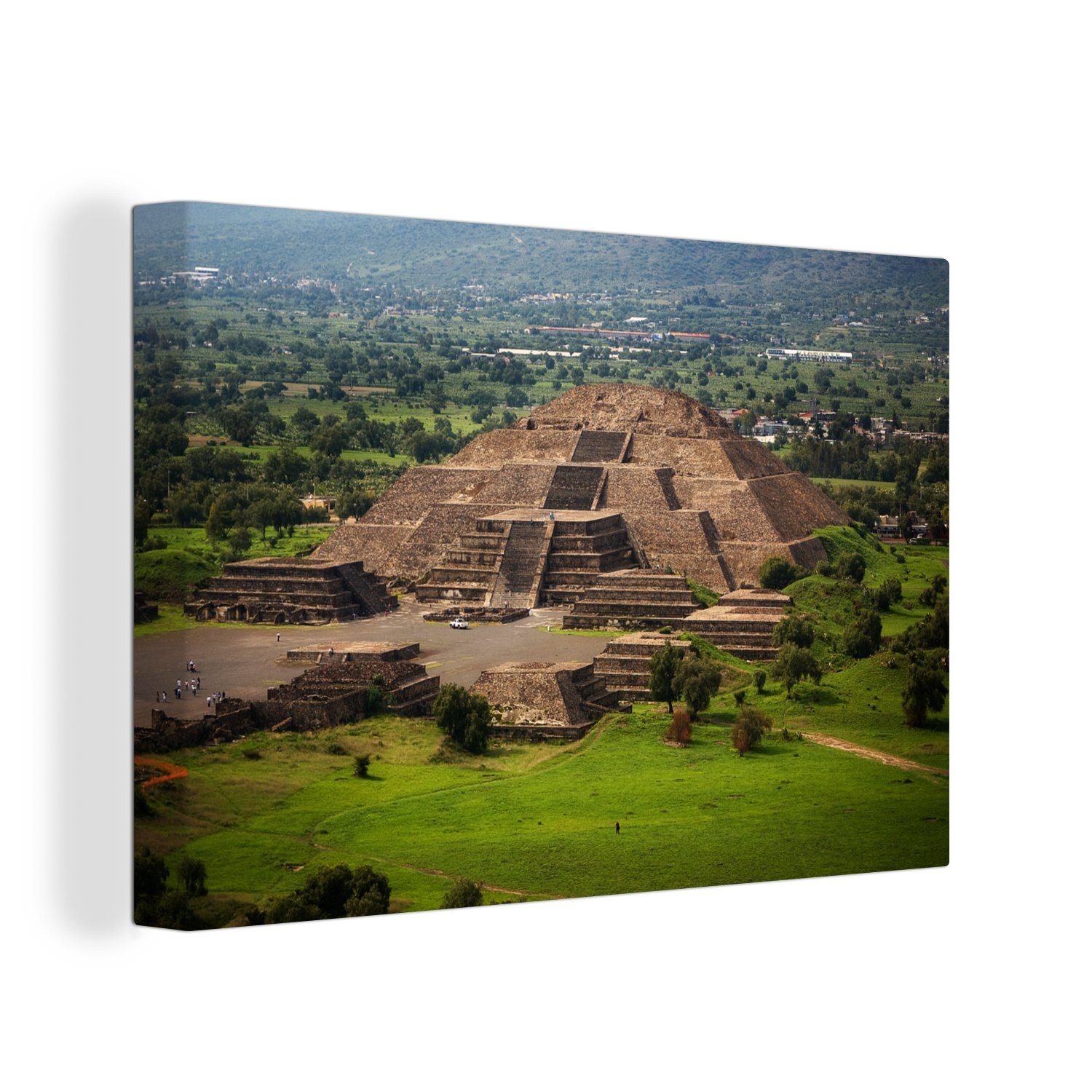 OneMillionCanvasses® Leinwandbild Luftaufnahme der Mondpyramide in Teotihuacán, Mexiko, (1 St), Wandbild Leinwandbilder, Aufhängefertig, Wanddeko, 30x20 cm