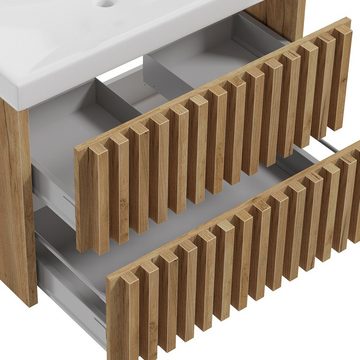 Lomadox Waschbeckenunterschrank DESIO-107 in Eiche 80 cm breit für Aufsatzwaschbecken