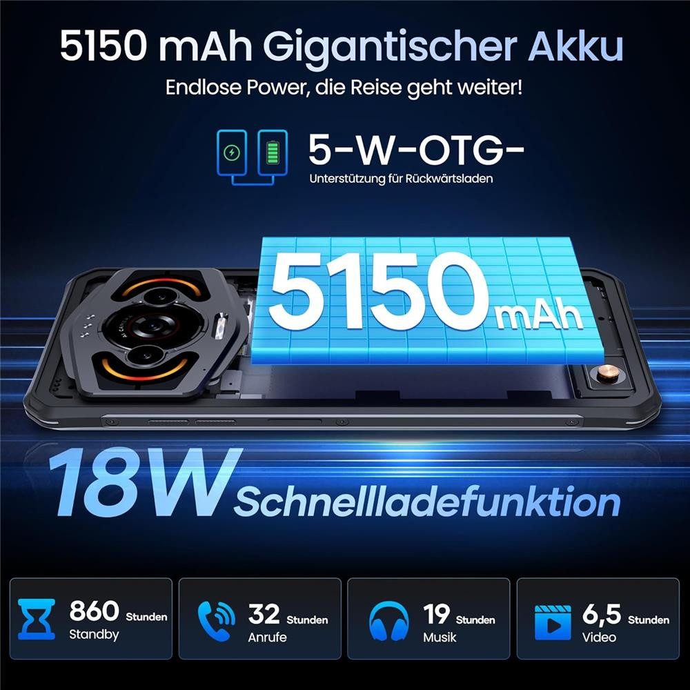 LAGENIO Panther 1 Outdoor Handy Kratzfest IP68 Wasserdicht Baustellenhandy OTG Smartphone (13 MP Kamera, IP68, Fallschutz, GPS OTG, 12+128GB, Taschenlampe, Dual SIM, robust)