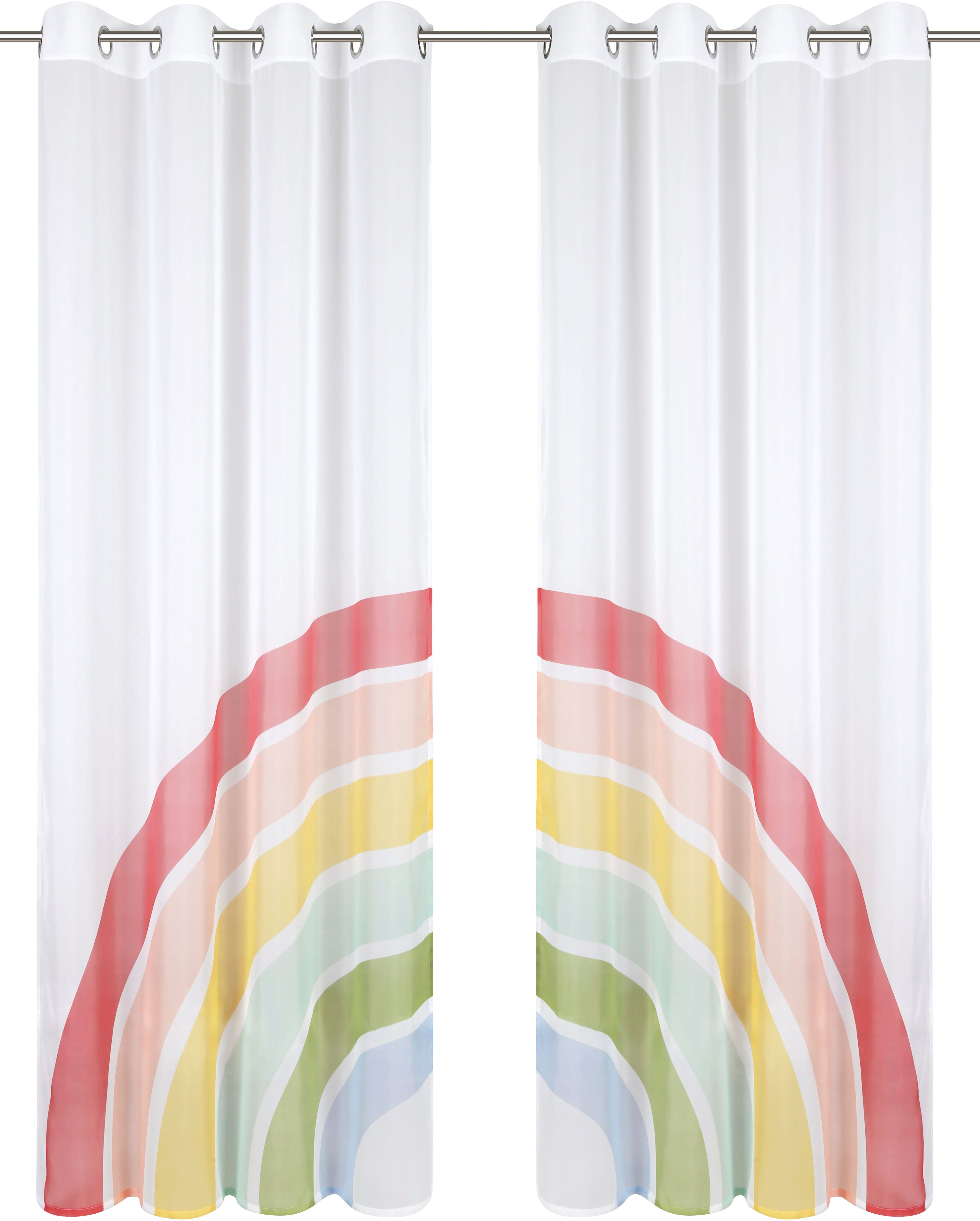 Gardine Regenbogen, Lüttenhütt, Ösen (2 St), transparent, Voile,  Kindergardine,bedruckt, gewebt, transparent, 2-er Set