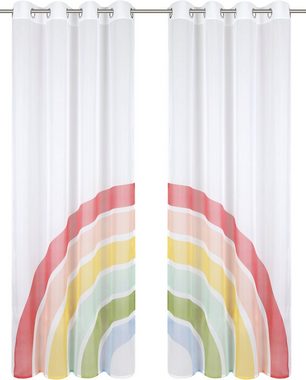 Gardine Regenbogen, Lüttenhütt, Ösen (2 St), transparent, Voile, Kindergardine, bedruckt, gewebt, 2-er Set