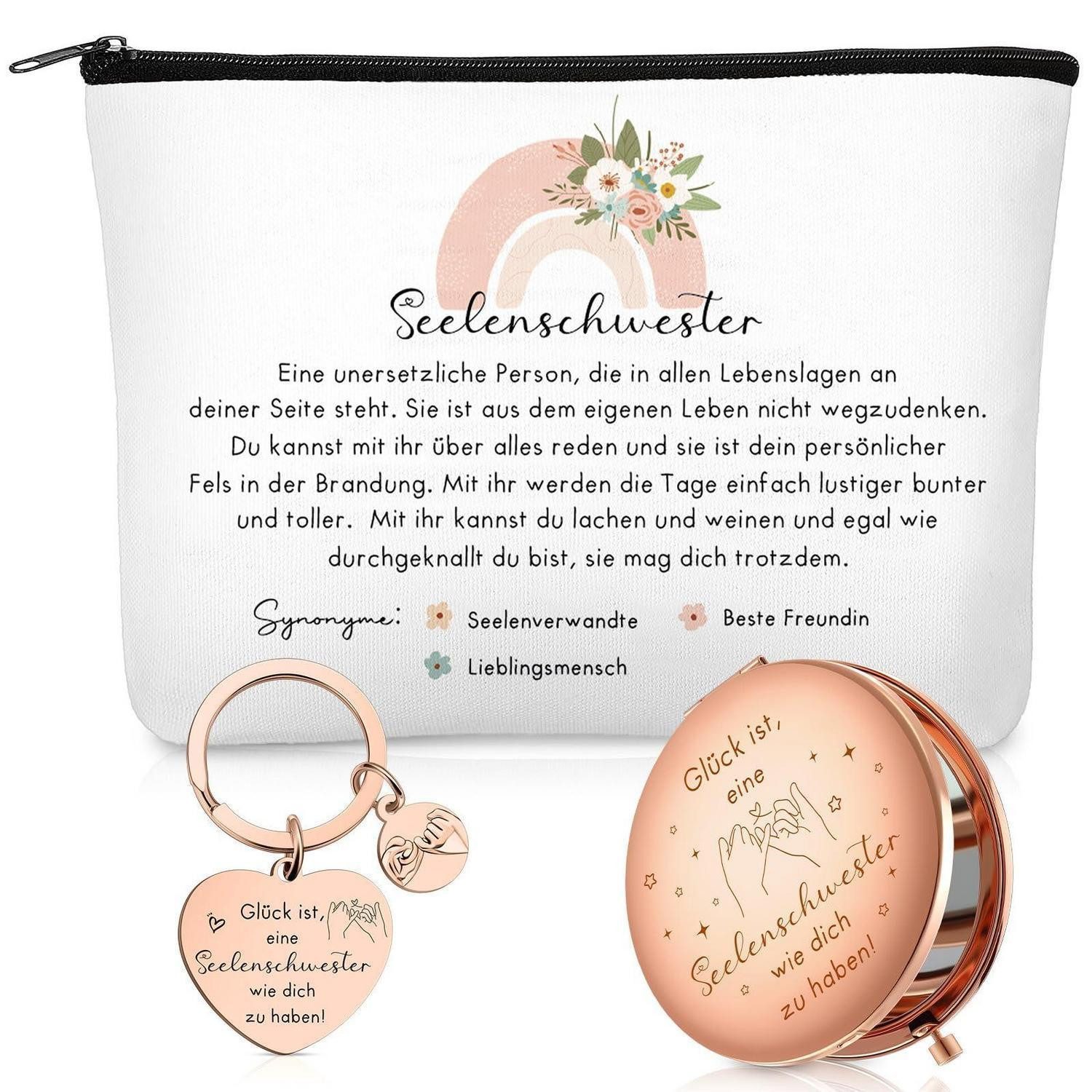 LuxusKollektion Kosmetiktasche Kosmetiktaschen Set Spiegel Schlüsselanhänger Roségold