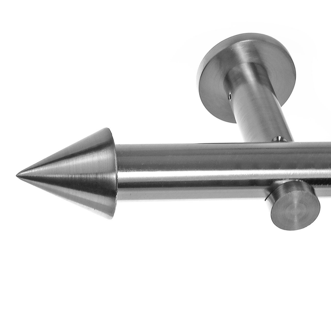 BASIT Gardinenstange Edelstahloptik 20mm mit Wandträgern 120 cm E31, Ø 20 mm, 1-läufig, verschraubt, Metall, H31 120 cm E31 Spitze