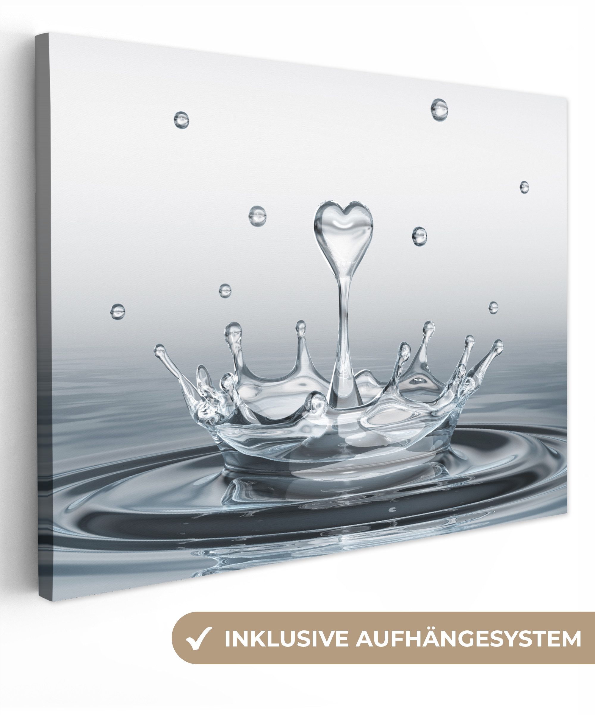 OneMillionCanvasses® Leinwandbild Abstrakt - Modern - Wasser - Herz, Fotodruck (1 St), Wandbild Leinwandbilder, Aufhängefertig, Wanddeko 40x30 cm