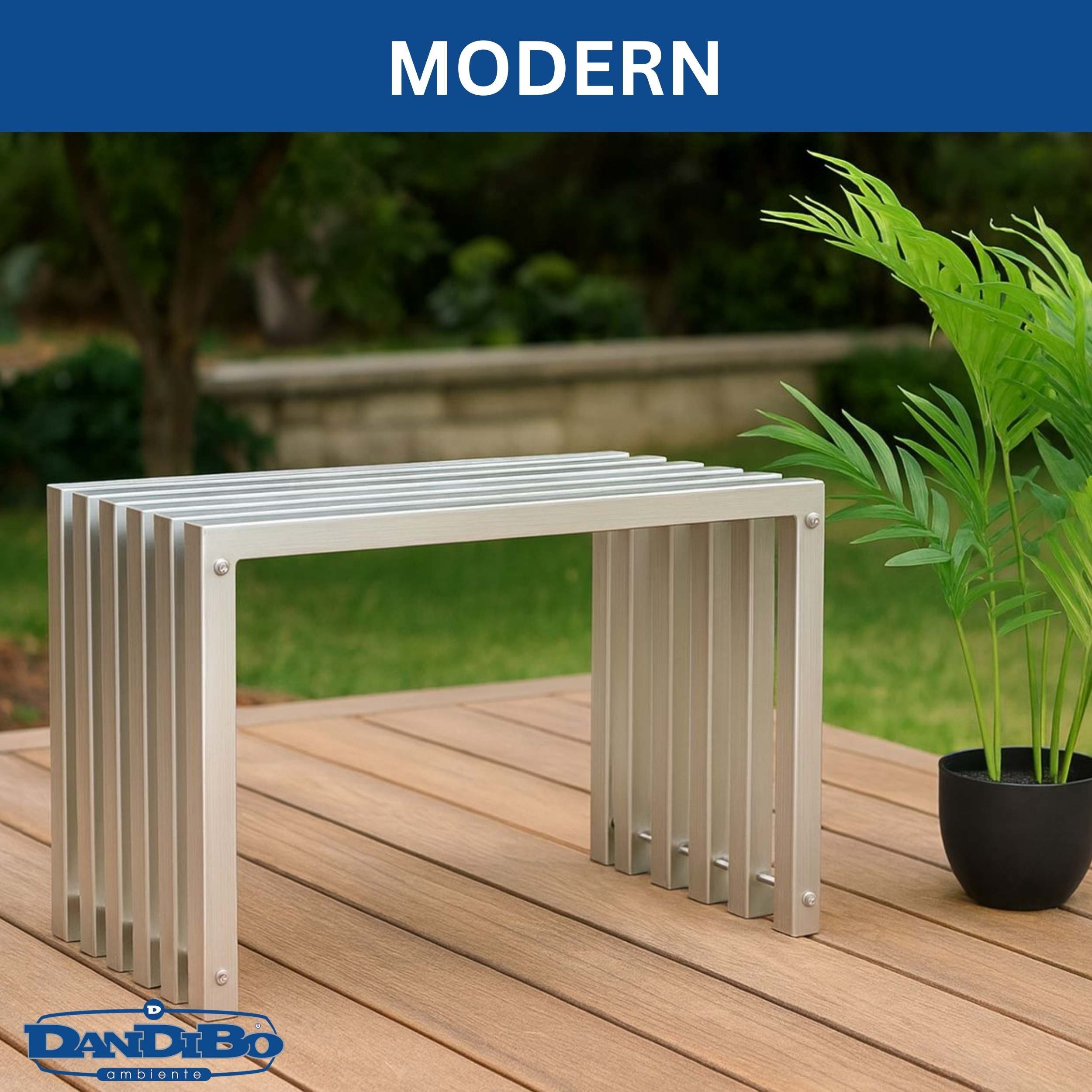 DanDiBo Sitzhocker Edelstahl Modern Wetterfest Metall Massiv 96643 Sitzbank 60 cm, Edelstahl Outdoor Garten Hocker Lamellenbank Lamellenhocker