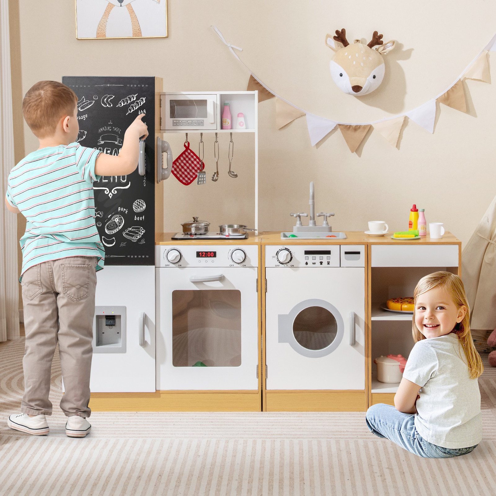 COSTWAY Spielküche Holz, 3 in 1 günstig online kaufen