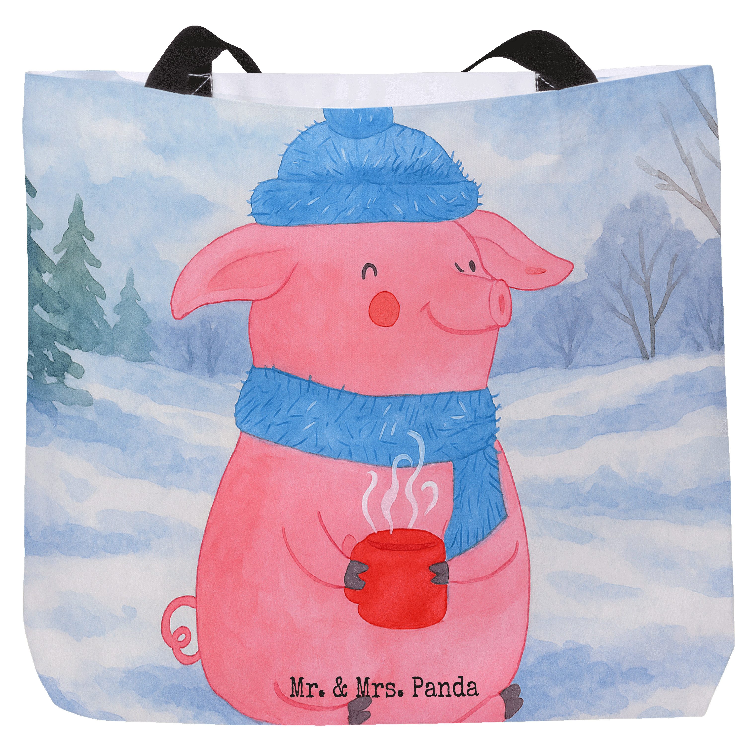 Shopper Schweinchen Glühwein Design, Tote Bag, Weiß, Reisetasche, Schultasche