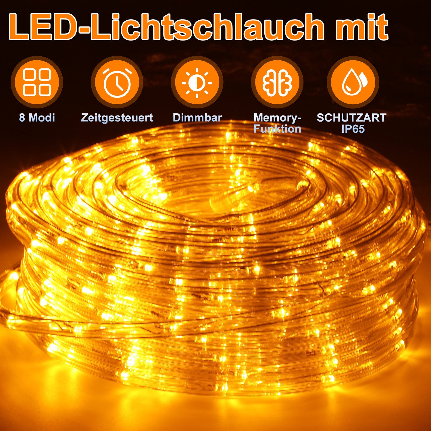 Clanmacy Lichterschlauch LED Lichtschlauch Gelb Außen Lichterkette Party Ga günstig online kaufen