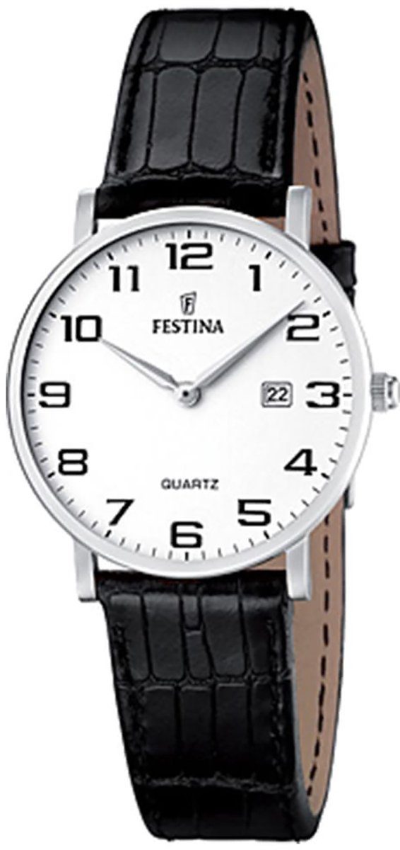 Festina Quarzuhr Festina Damen Uhr F16477/1 Analog Leder, (Analoguhr), Damen Armbanduhr rund, Lederarmband schwarz