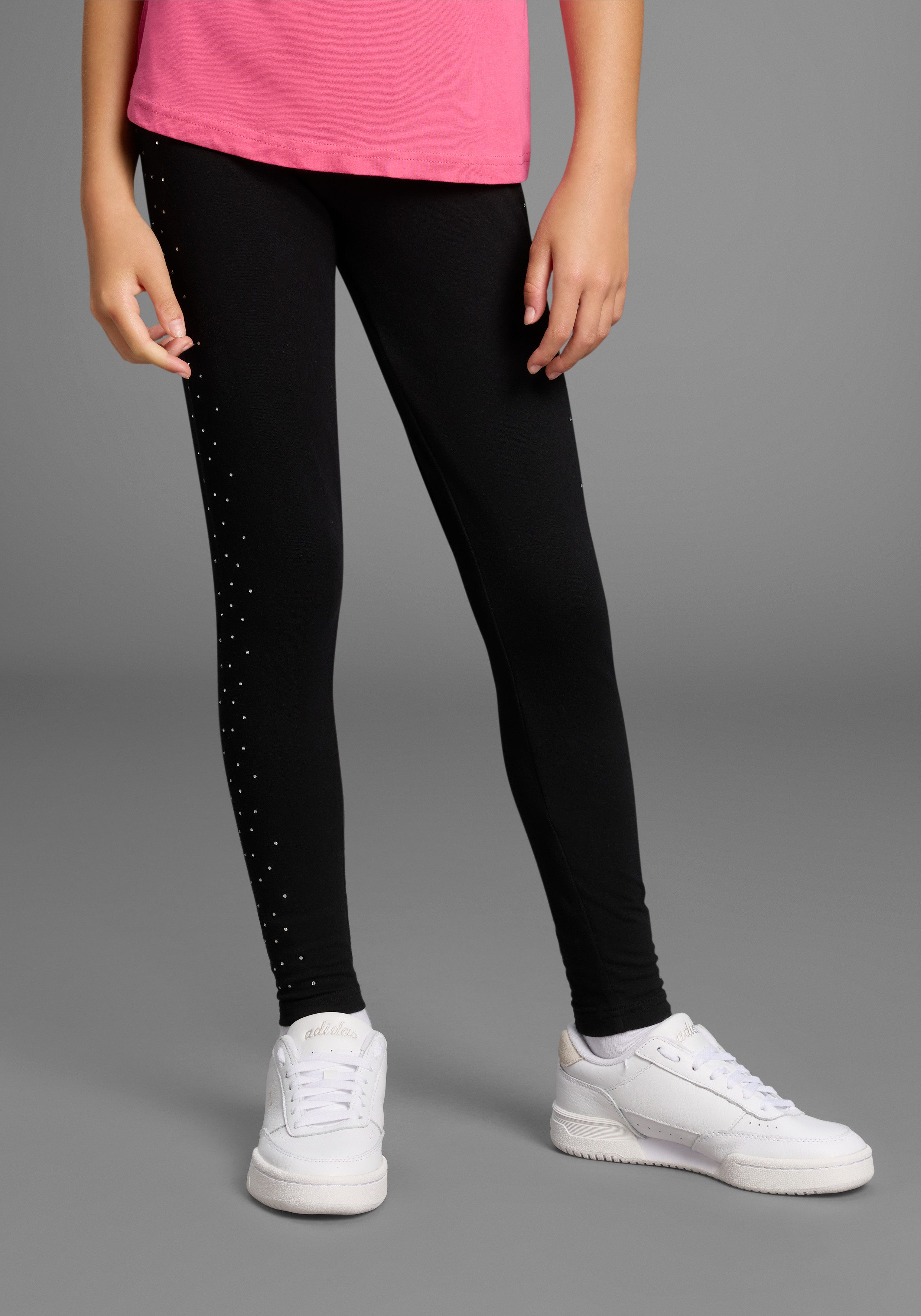 Bruno Banani Leggings mit glitzernden Strass-Steinen an der Seite, für Mädchen Für TEENS. Glitzer-Leggings
