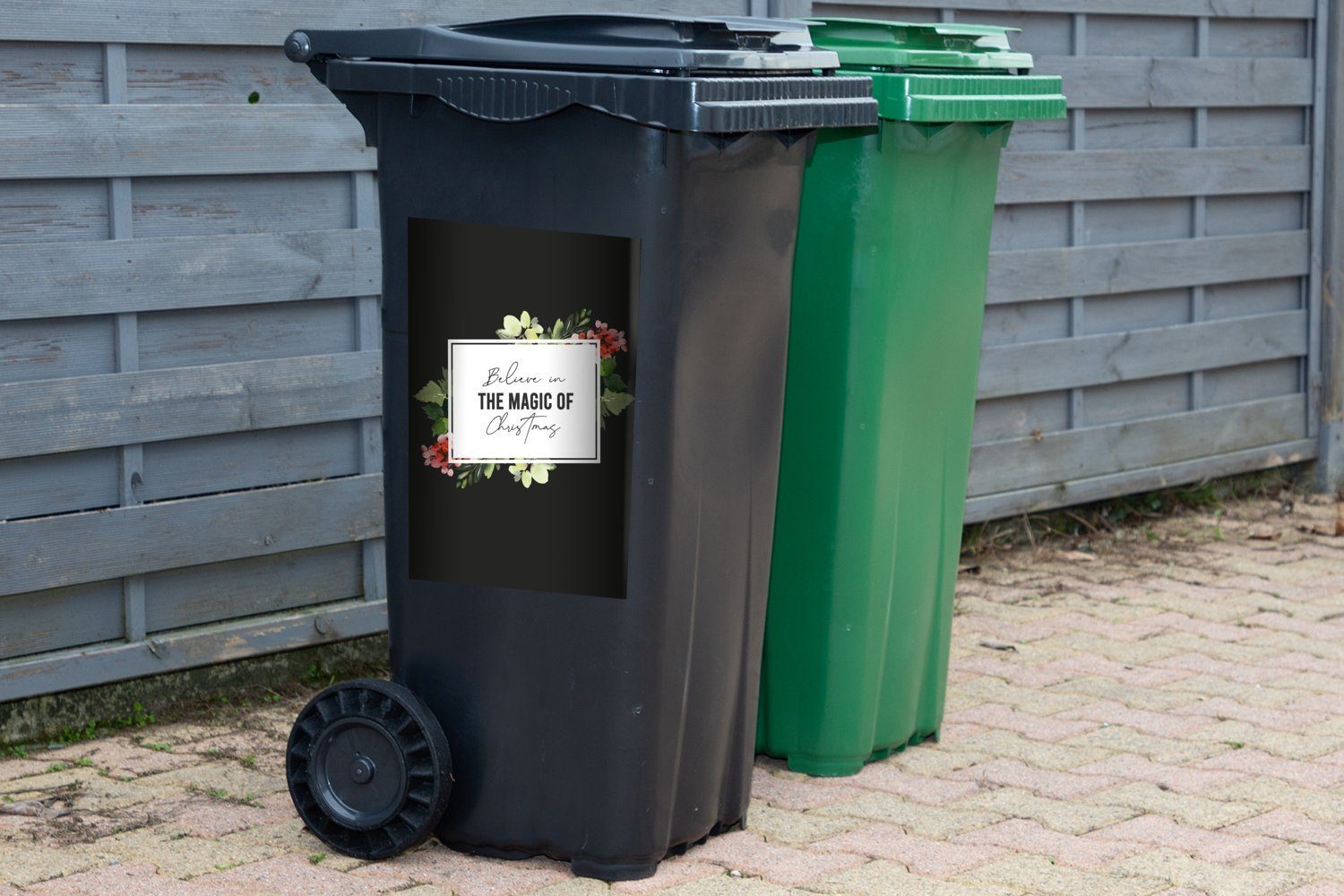 MuchoWow Wandsticker Blumen - Weihnachten Zitate (1 St), Mülltonne, - Abfalbehälter Container, Mülleimer-aufkleber, Sticker