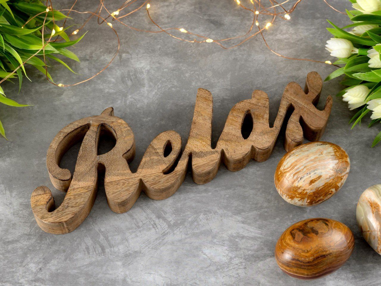 soma Dekofigur Schriftzug Holzfigur Relax B28x9cm Dekoschrift Mangoholz massiv, Dekofigur Skulptur Dekorationsartikel