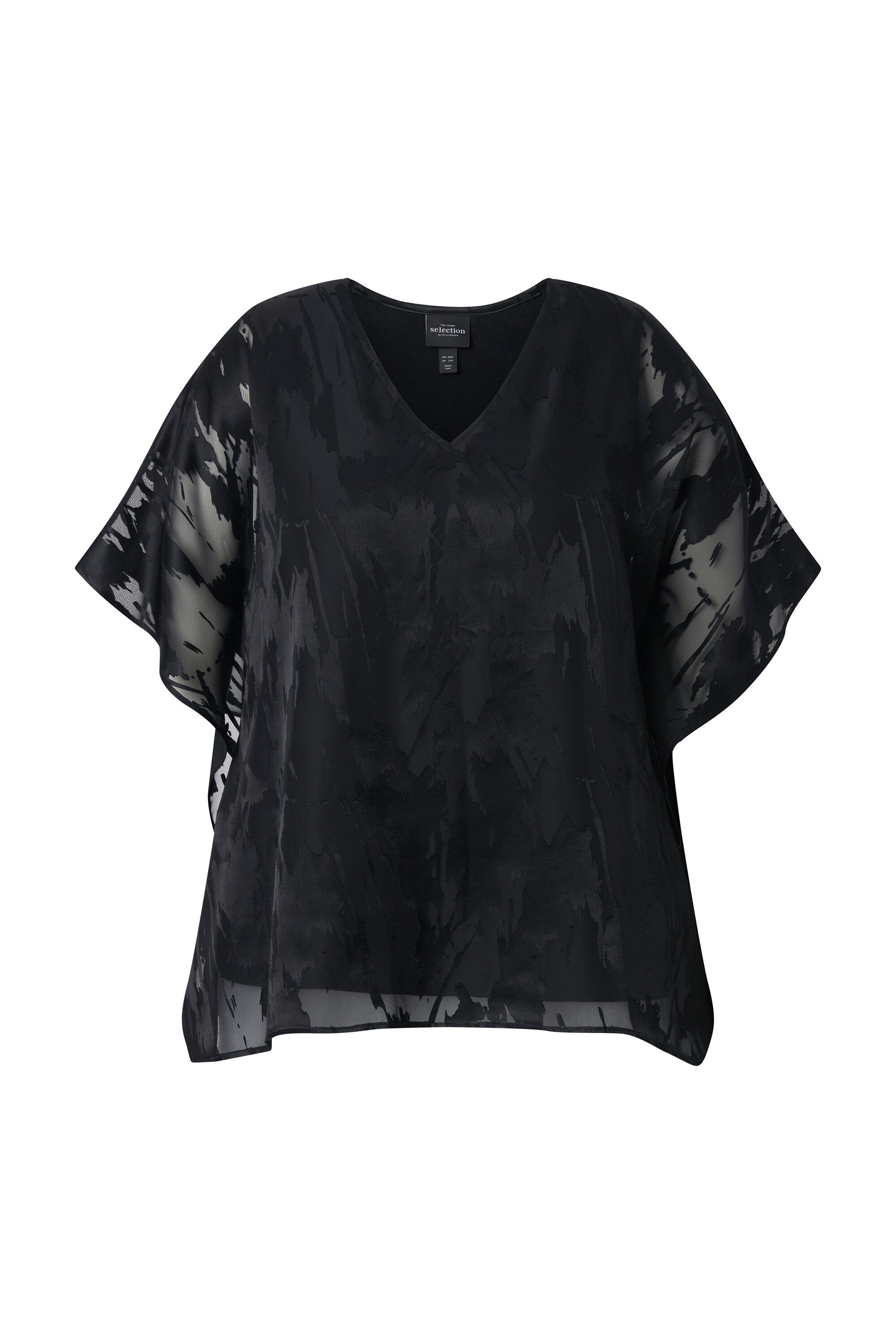 Ulla Popken Tunika Chiffonbluse doppellagig V-Ausschnitt Halbarm günstig online kaufen