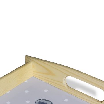 Mr. & Mrs. Panda Tablett Koala Familie zwei - Grau Pastell - Geschenk, Bruder, Frühstückstable, Echtholz lasiert, (1-tlg), Kratzfeste Oberfläche