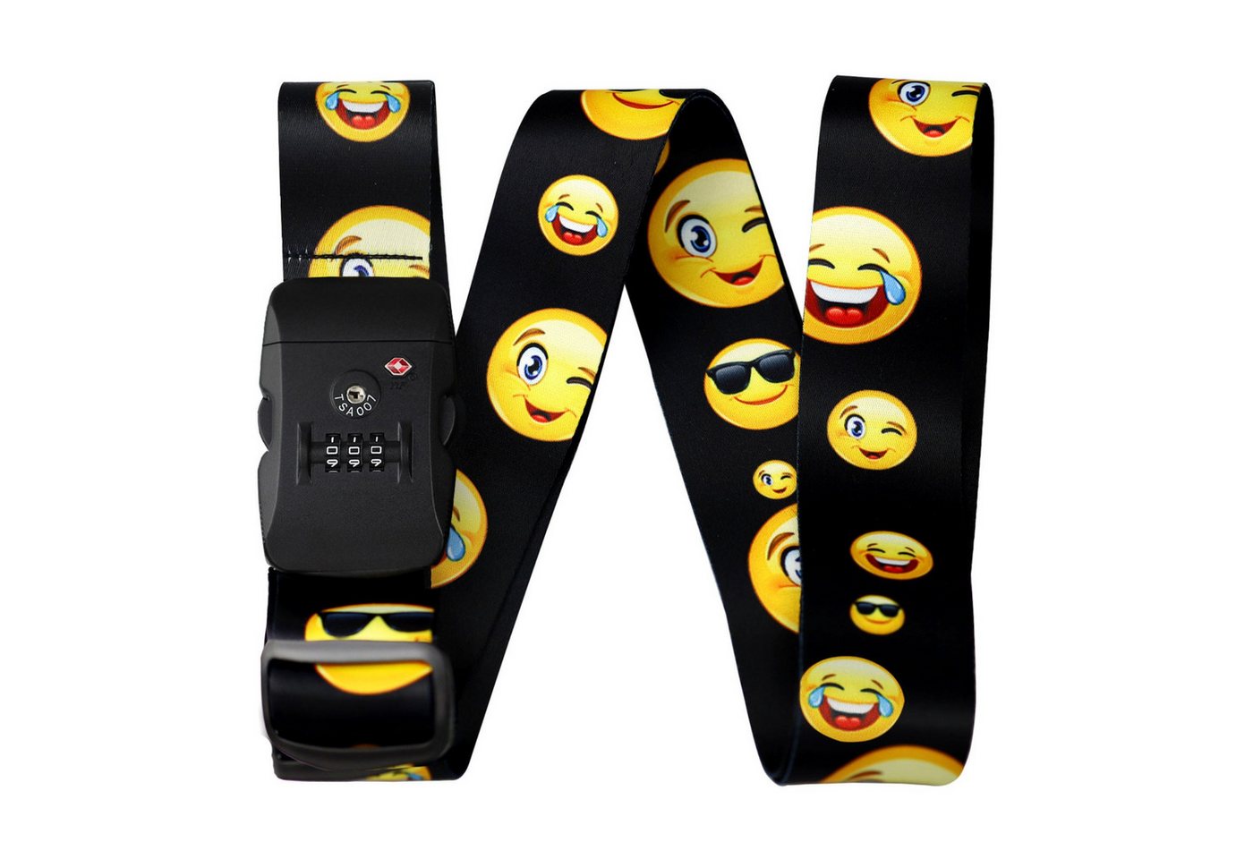 BASI Koffergurt Gepäckgurt Smileys, (Spar-Set), TSA-Schloss 3-stellig, verstellbar, Länge 200 cm, Breite 5 cm, 1 Stück