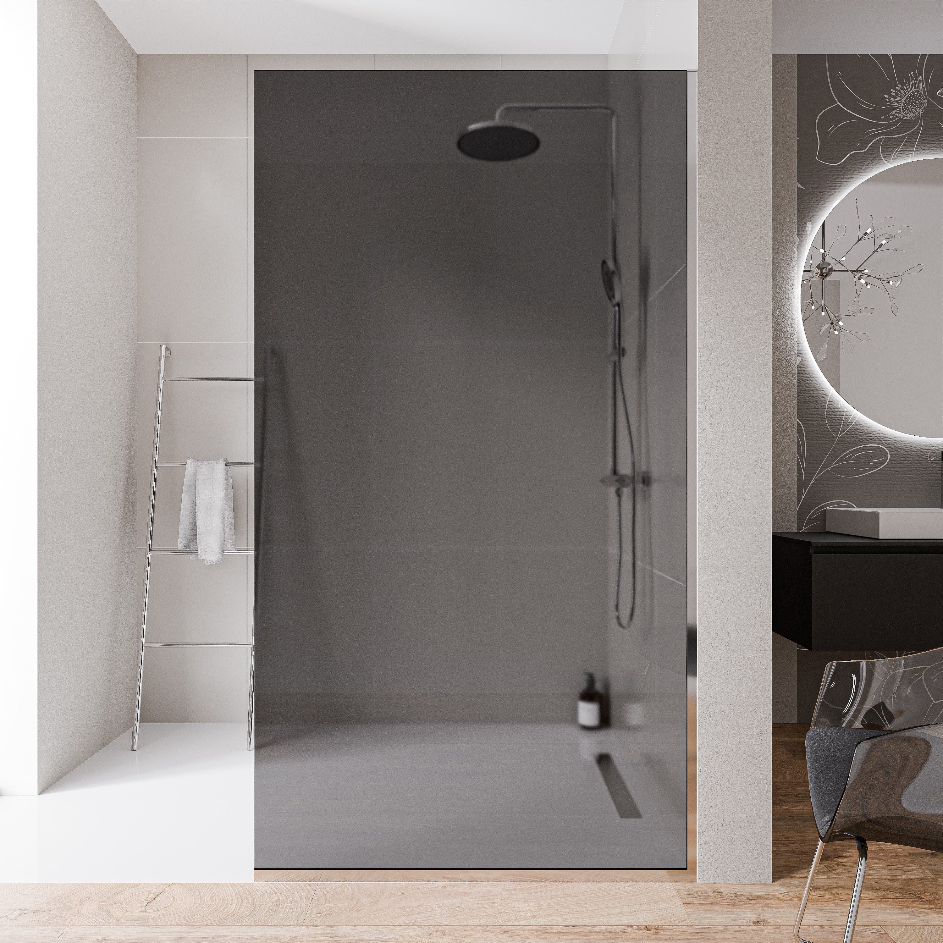 Bernstein Walk-in-Dusche EX102-2, Einscheibensicherheitsglas (ESG), (1 tlg., Mit Bodenprofil), Graues Glas, 10 mm, Mit Bodenprofil, Profil Chrom