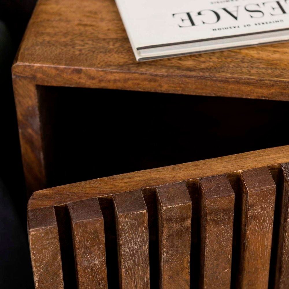 RINGO-Living Beistelltisch Massivholz Nachttisch mit Natur-dunkel und Schwarz-matt, Boni Möbel Tür in