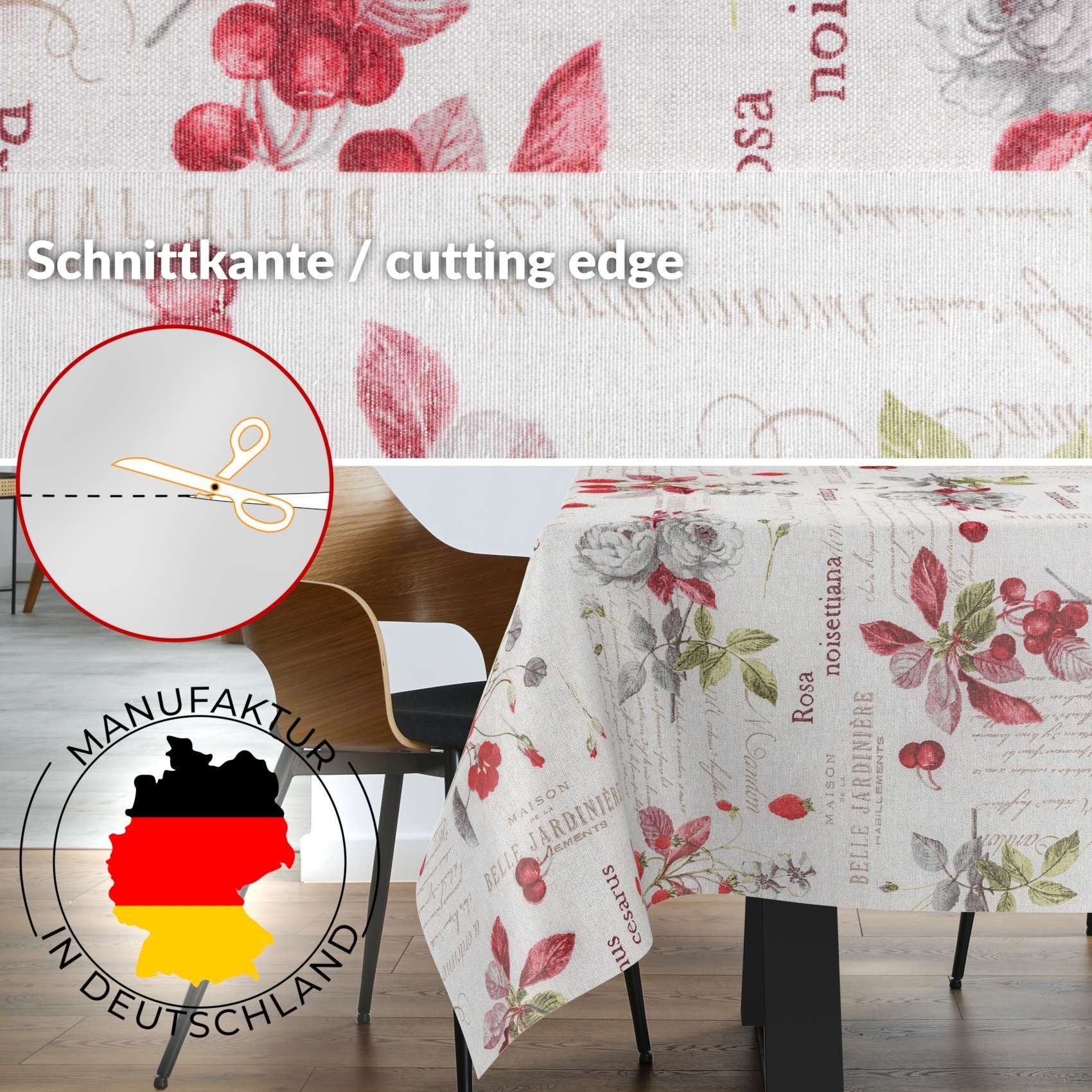 ANRO Tischdecke mit Blumen Botanik aus Stoff Tischwäsche mit Beschichtung Tischtuch (Einzelstück 1-tlg), auch als Gartentischdecke - mit Schutzschicht