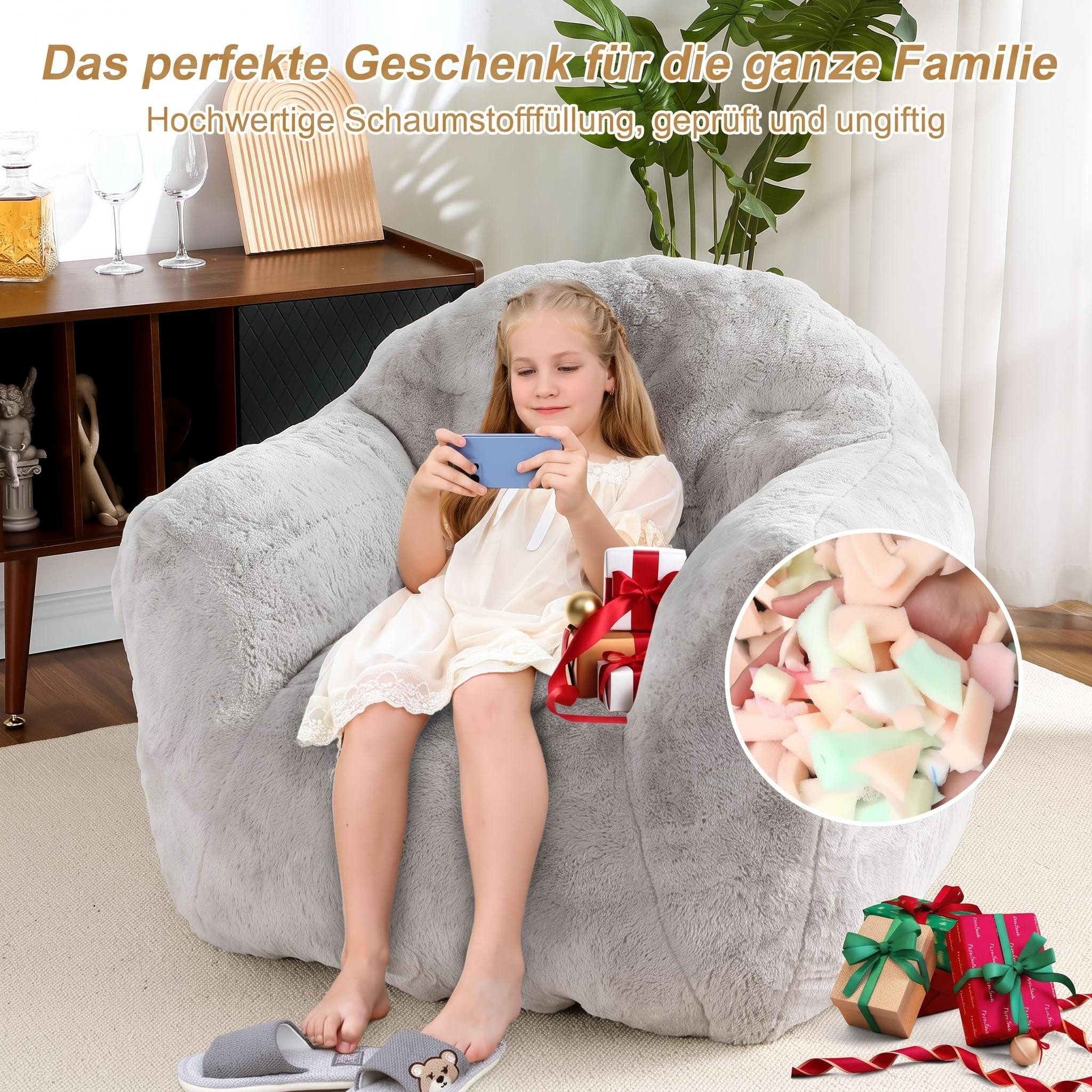 GarveeMore Sitzsack Sessel mit Rücken- und Armlehne, hochdichter Schaumstoff & Plüsch, für Wohnzimmer, Schlafzimmer, Leseecke – Bild 4 von 5