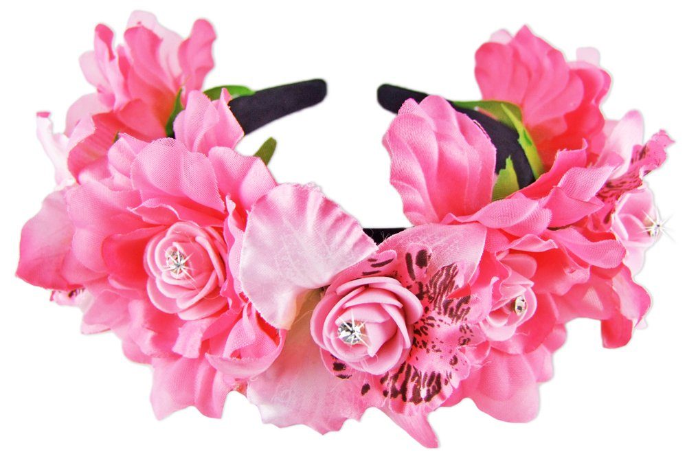 Kostüm Wunderschöner Blumen Haarreif Mia mit Strass Rosa