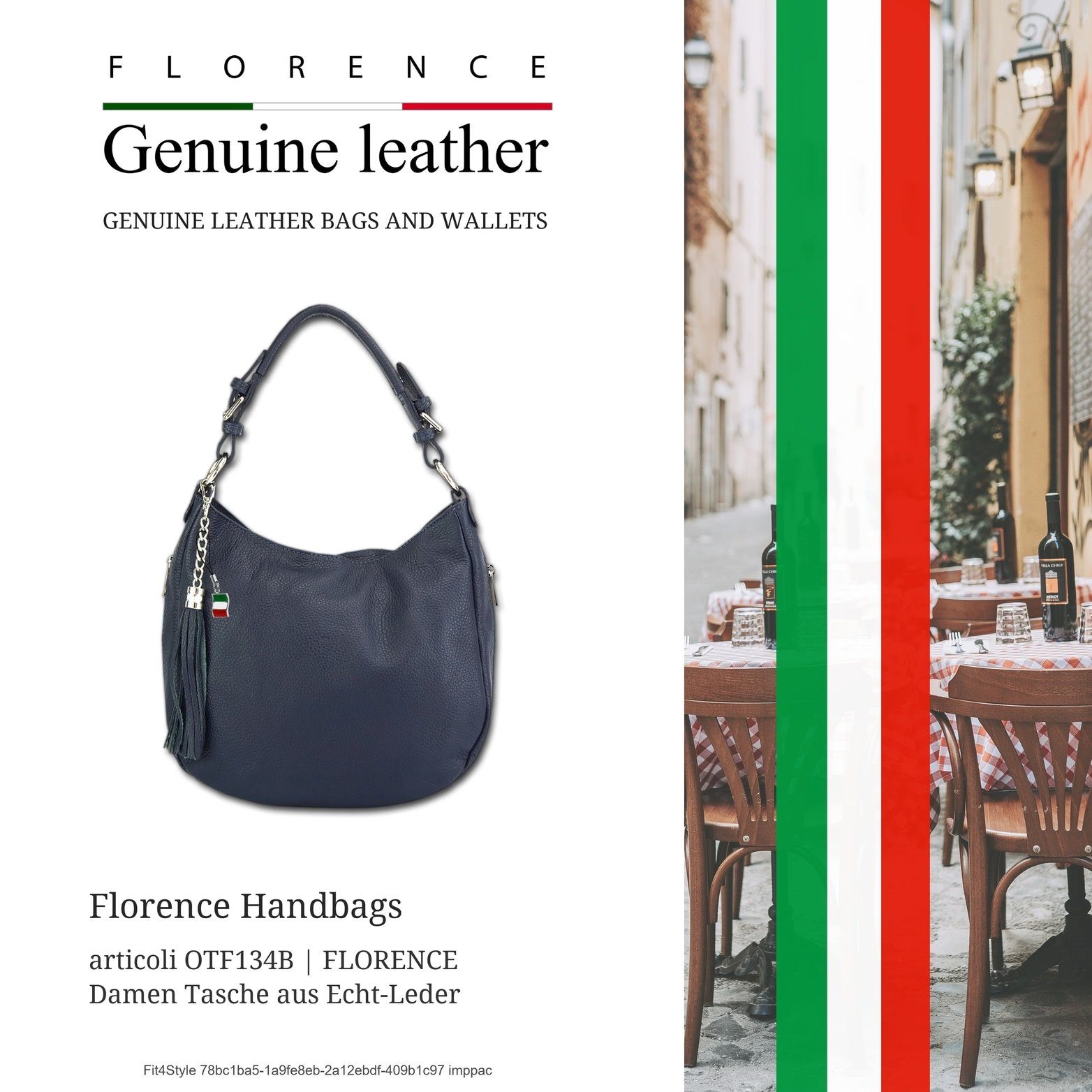 FLORENCE Shopper D2OTF134X Florence Hobo-Bag Schultertasche colore (Schultertasche, Shopper), Damen Tasche Echtleder blau, Made-In Italy