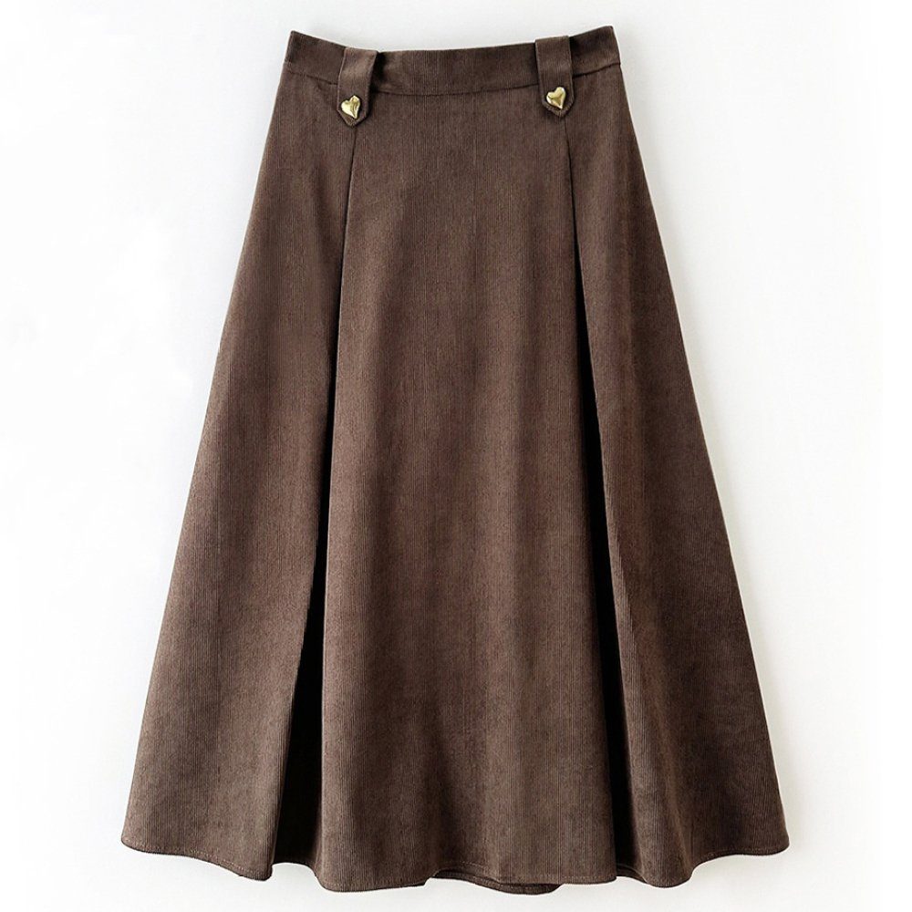 Faltenrock Cordröcke,A-Linien-Röcke Damenröcke,Mittellange mit Braun Taille hoher Opspring
