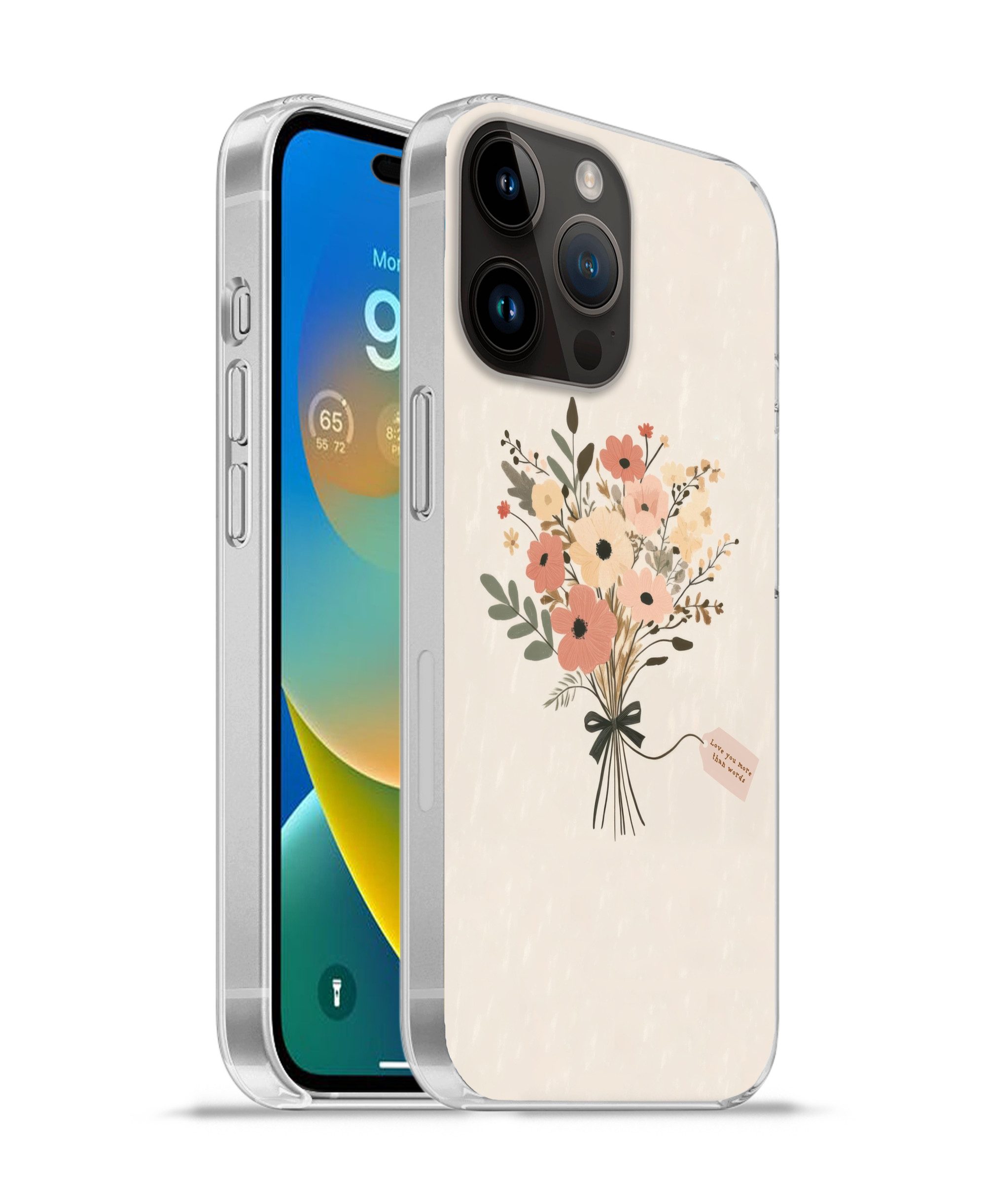 MuchoWow Handyhülle für Apple iPhone 14 Pro Blumen - Zitat - Beige - Farbband, Smartphone-Bumper, Print, Handy Schutzhülle Dünn