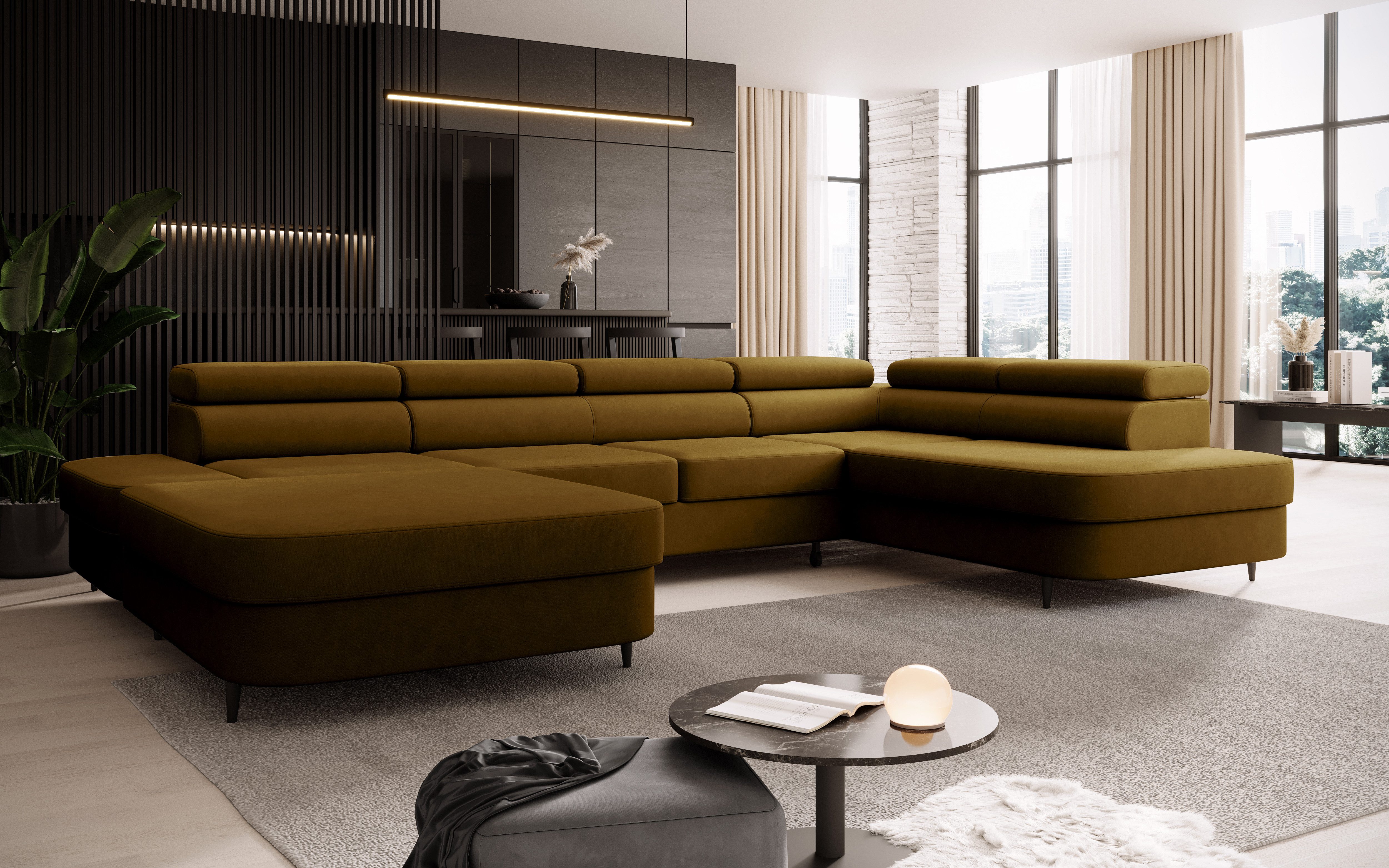 NEXT COLLECTION Ecksofa Priam U, mit Bettkasten, mit Schalffunktion, Metallfüßen, Verstellbare Kopfstützen, angenehmer und fühlbarer Stoff