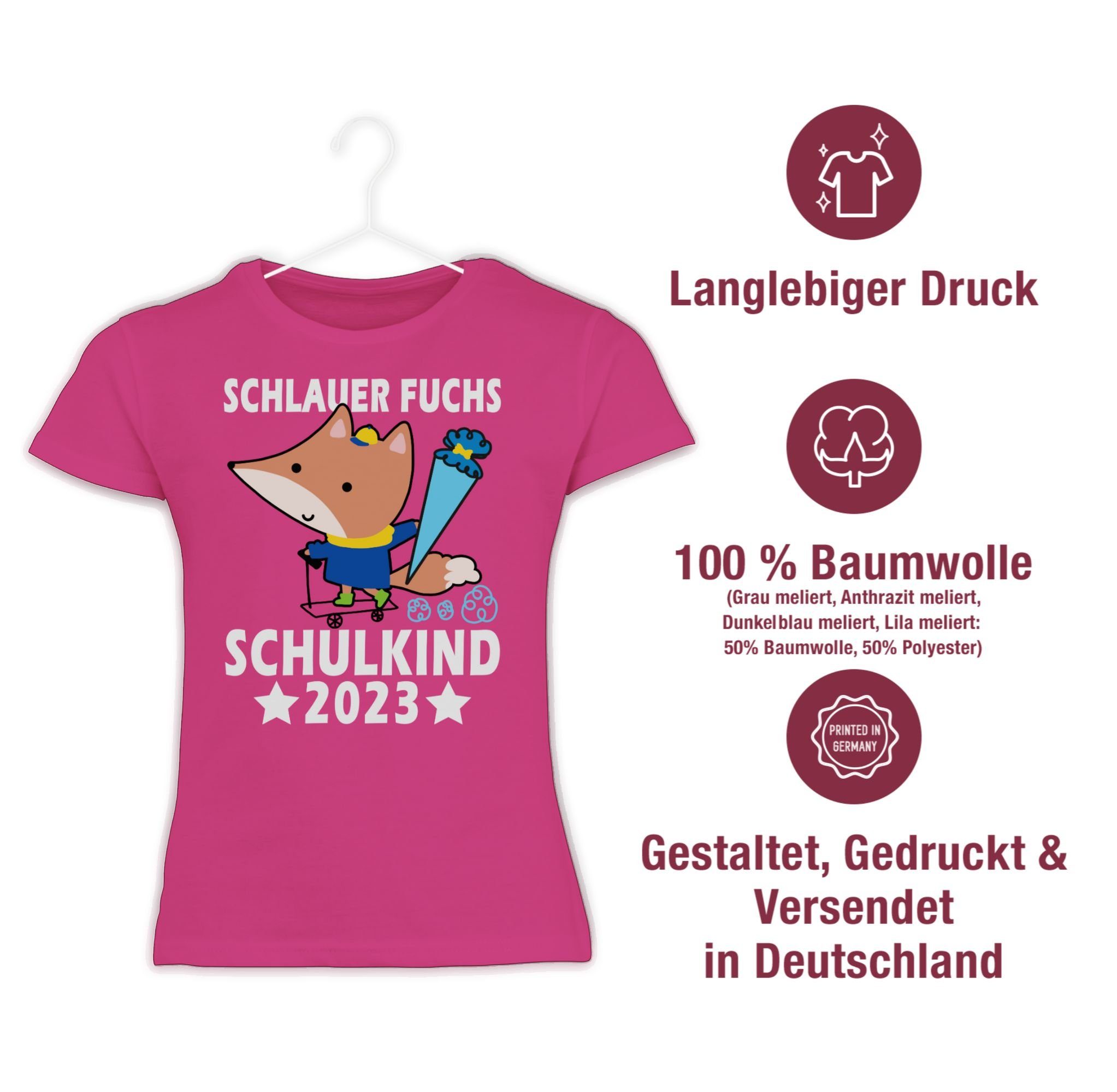 Shirtracer T-Shirt Schlauer Fuchs Einschulung 1 2023 Mädchen Fuchsia Schulkind