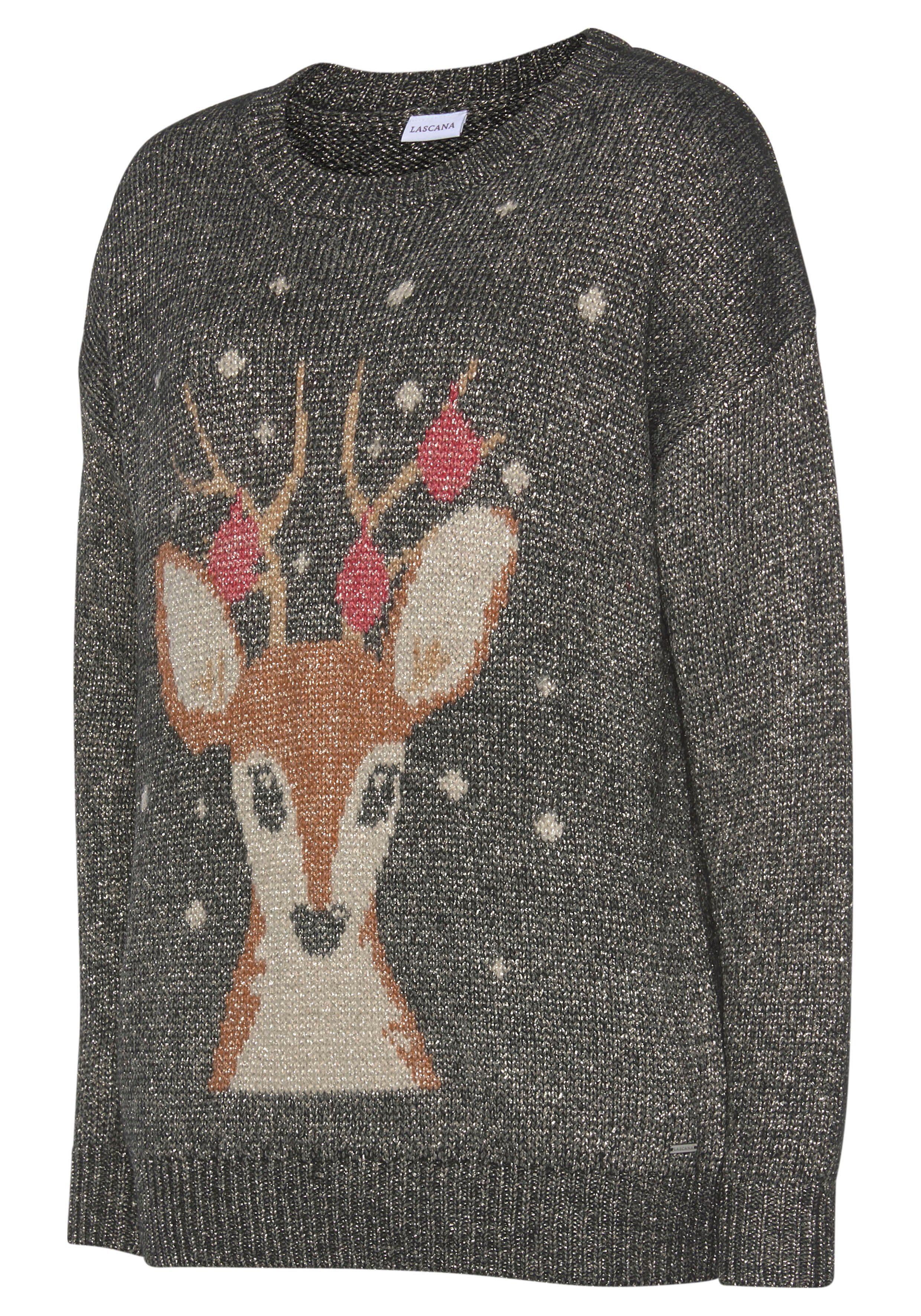 LASCANA Sweater Weihnachtspullover mit eingestricktem Motiv, Loungewear