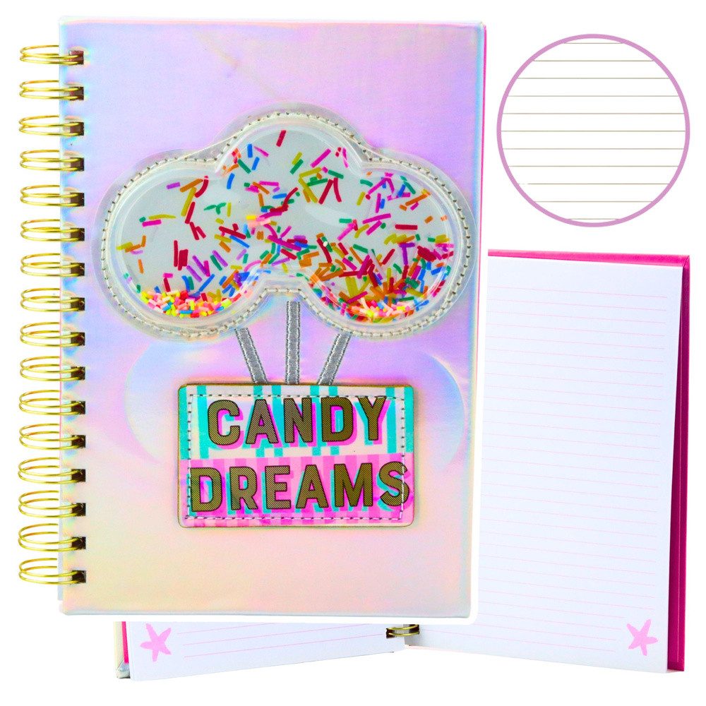 LEAN TOYS Notizbuch Tagebuch Schreibheft Spiralblock, Holografischer Einband, Bonbon-Patch, Spiralbindung