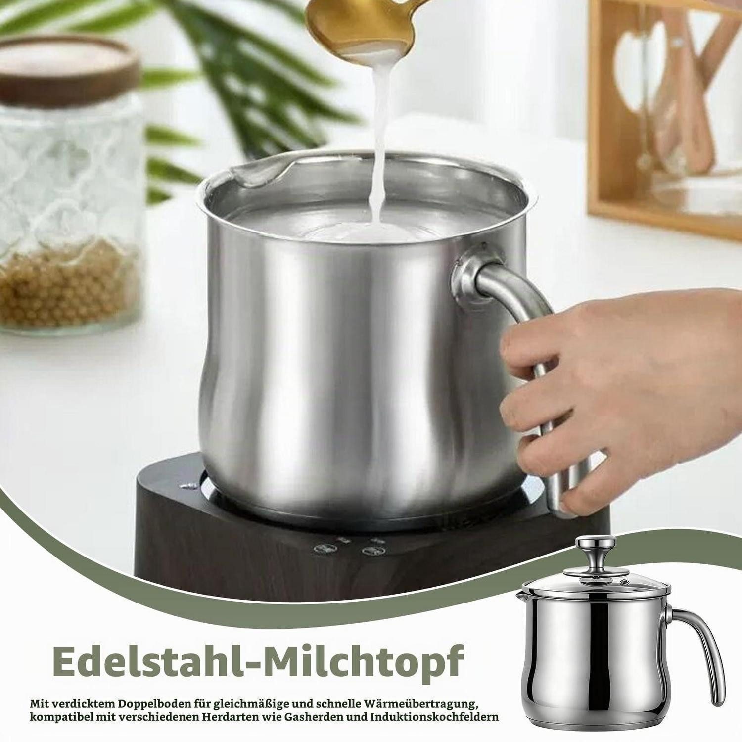 LuxusKollektion Kochtopf Edelstahltopf mit Glasdeckel 2L Induktion