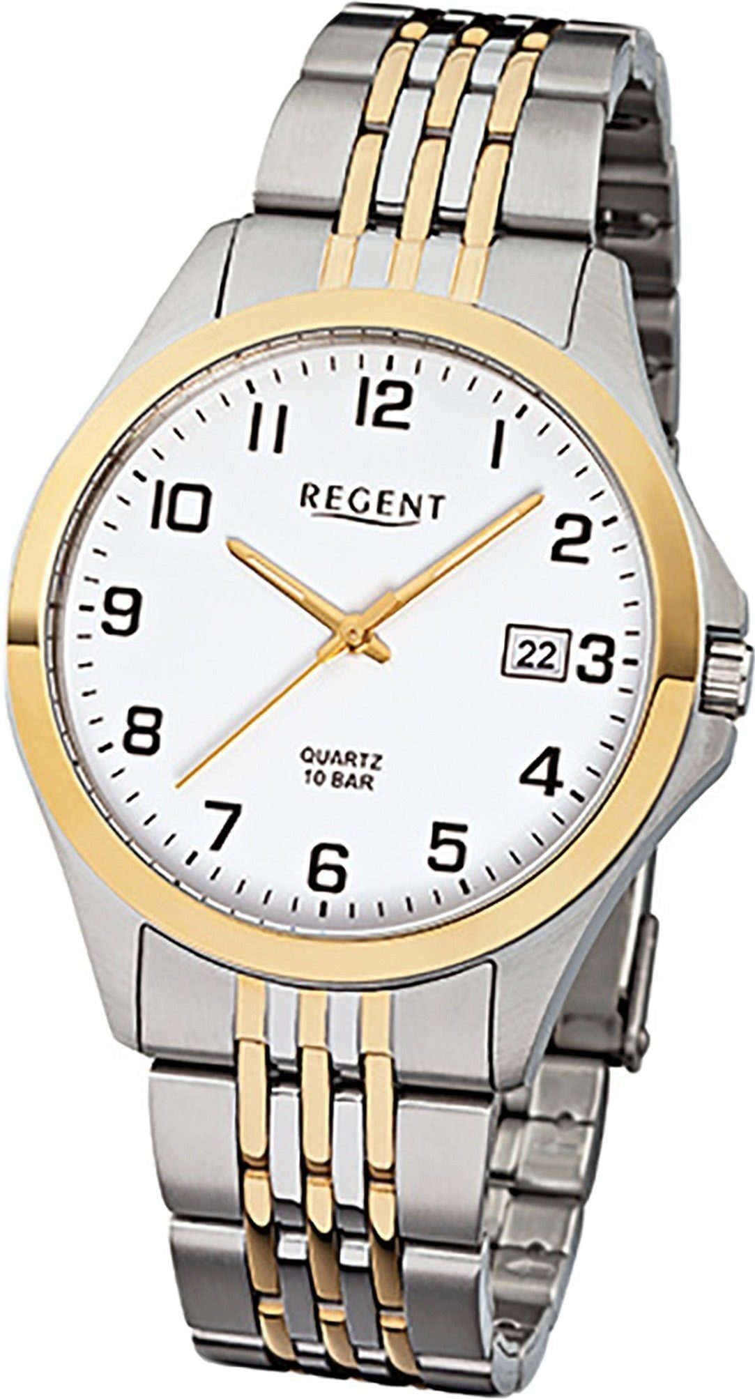 Regent Quarzuhr Regent Herren-Armbanduhr silber gold Analog, Herren  Armbanduhr rund, mittel (ca. 39mm), Edelstahlarmband