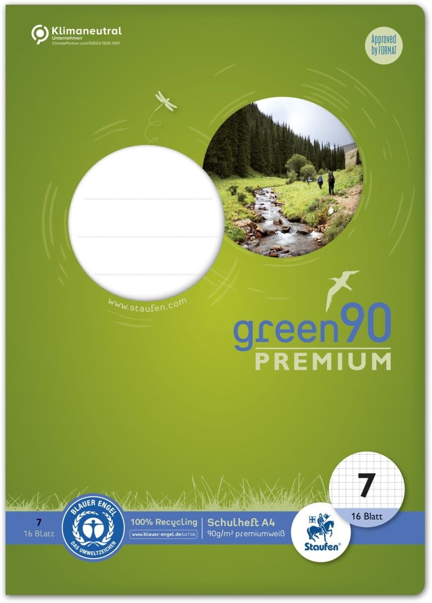 Staufen Schulheft Schulheft Green A4 kariert 7mm Lineatur 7 16 Blatt