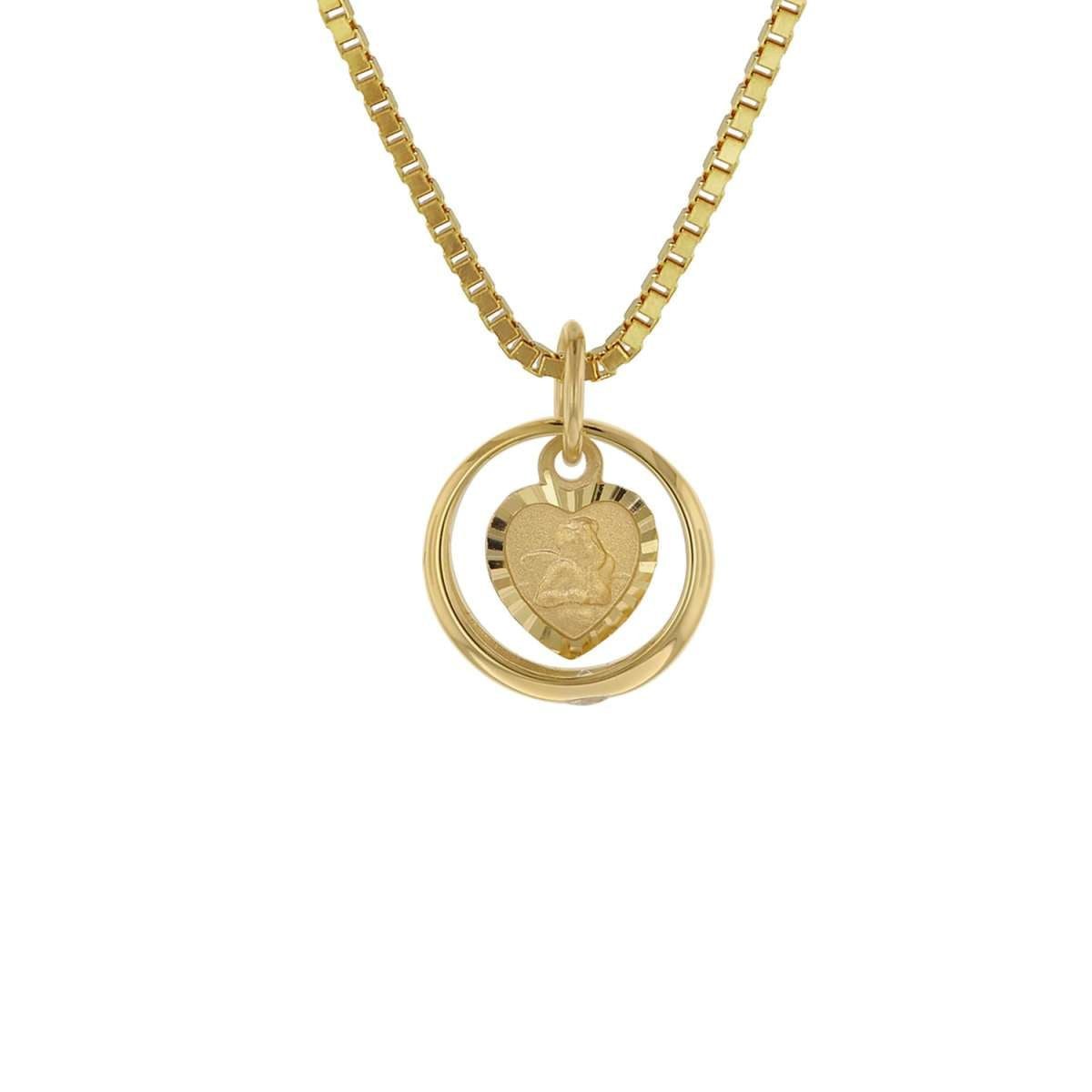trendor Kette mit Anhänger 75120, Taufring mit Amorherz Gold 585 an goldplattierter Silberkette