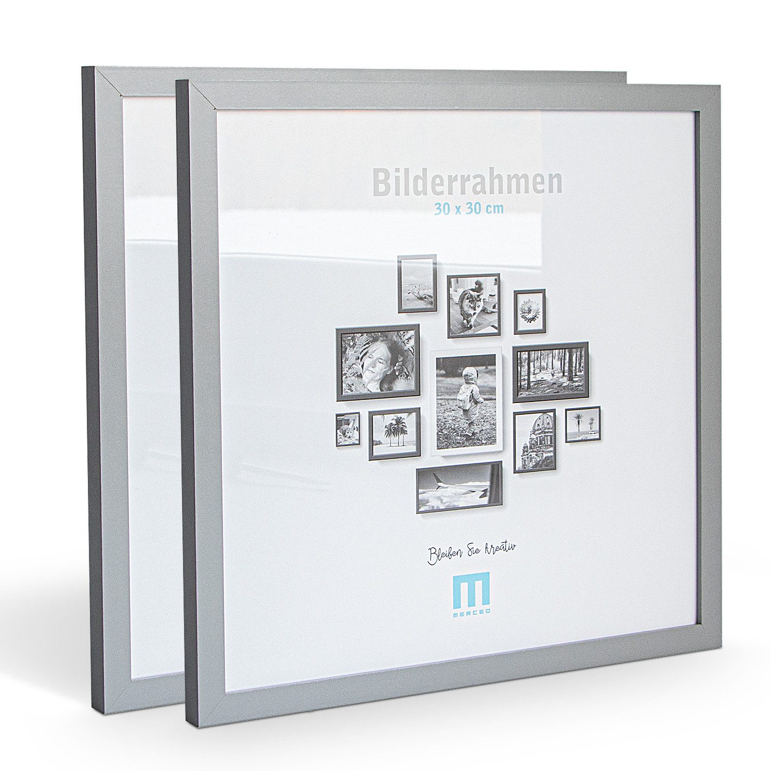 M MERCEO Bilderrahmen, 2er Set 30x30cm Bilderrahmen in grau (MDF, Acrylglas, Wandhalterung)