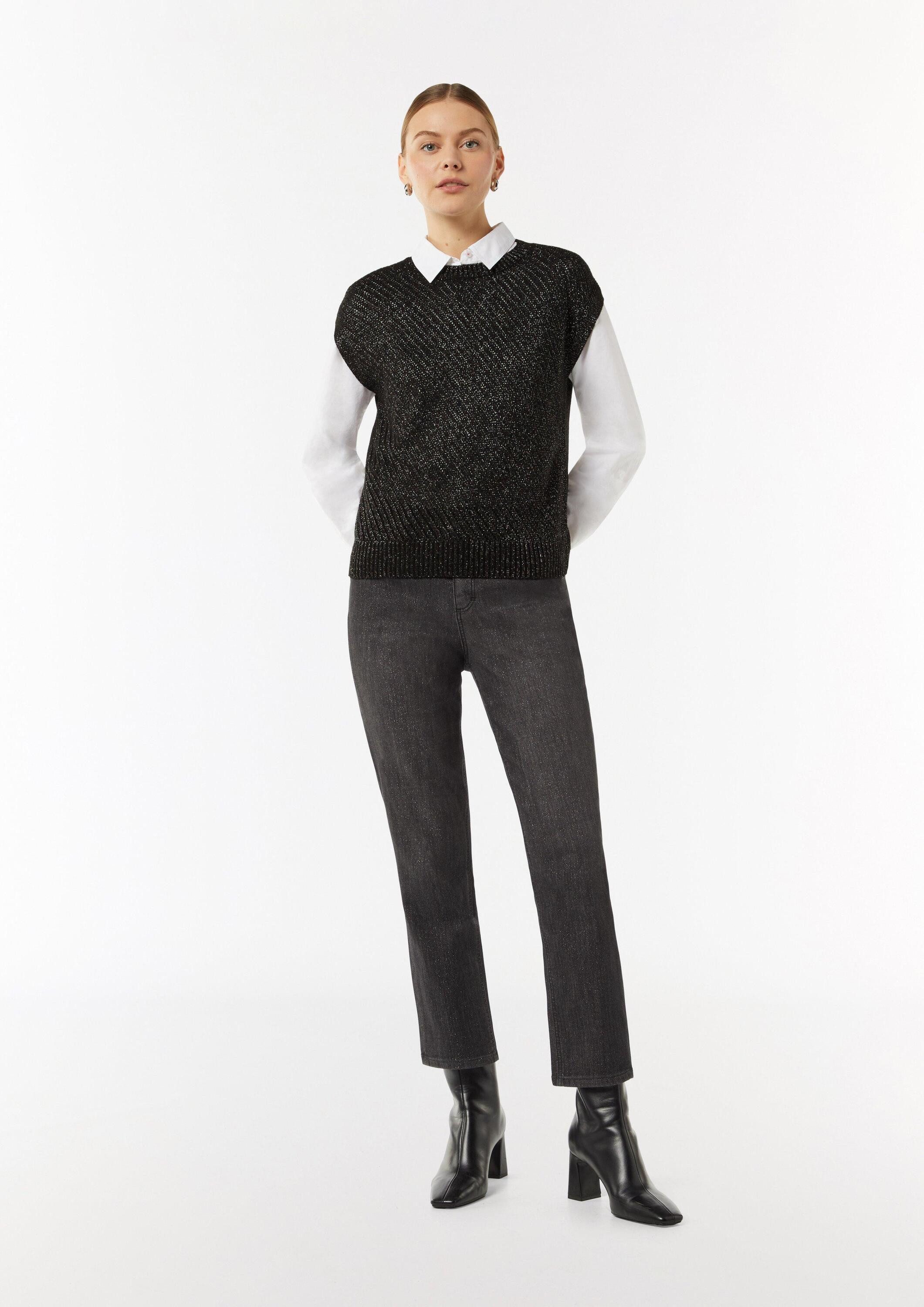 comma Rundhalspullover Strickpullunder Strickpullunder mit Ajourmuster und Glitzergarn
