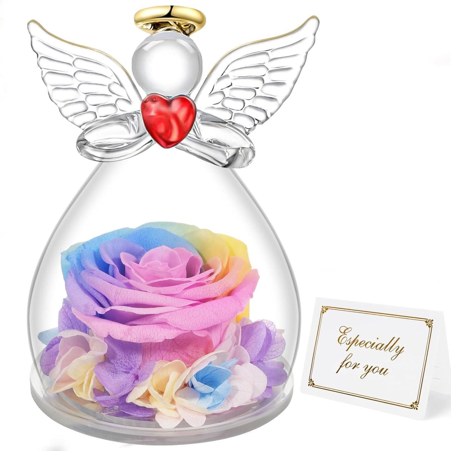 Trockenblume Figur Engel Ewige Rose Schutzengel Geschenk Regenbogen, LuxusKollektion