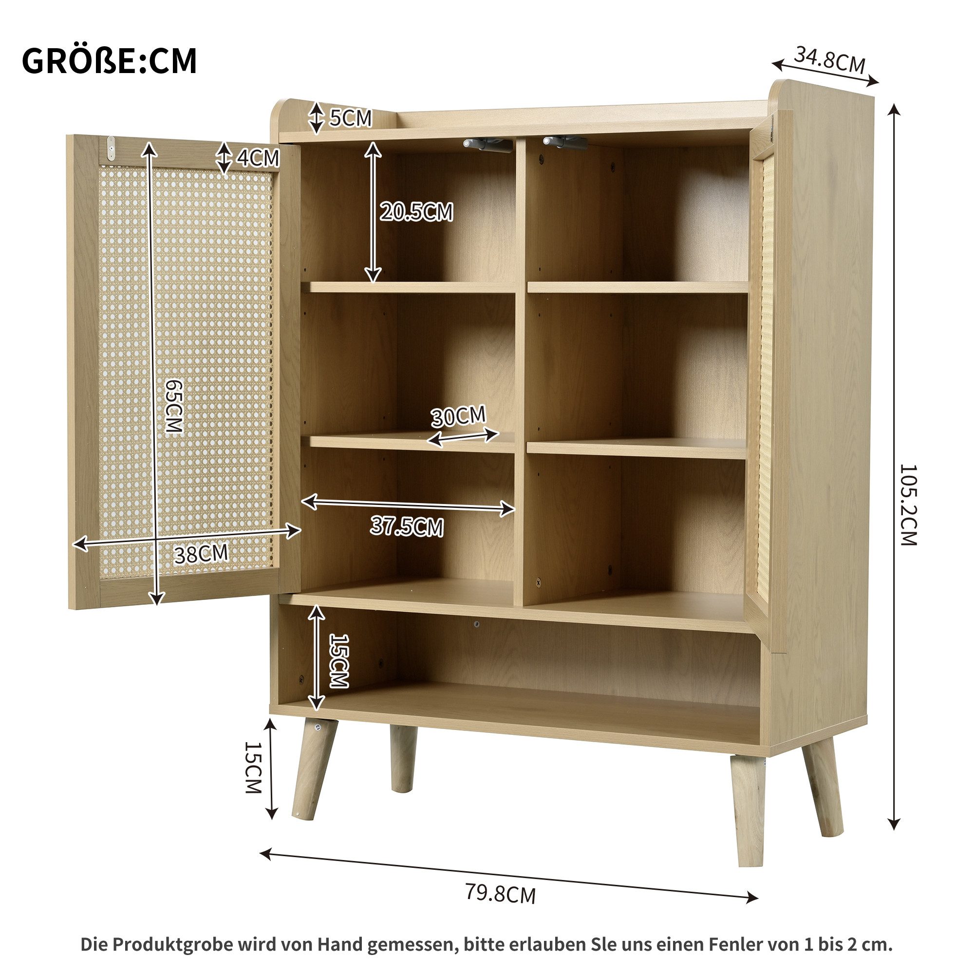 Merax Sideboard mit Rattantüren, Highboard,Kommode,Anrichte Landhaus,Höhe:105,2cm