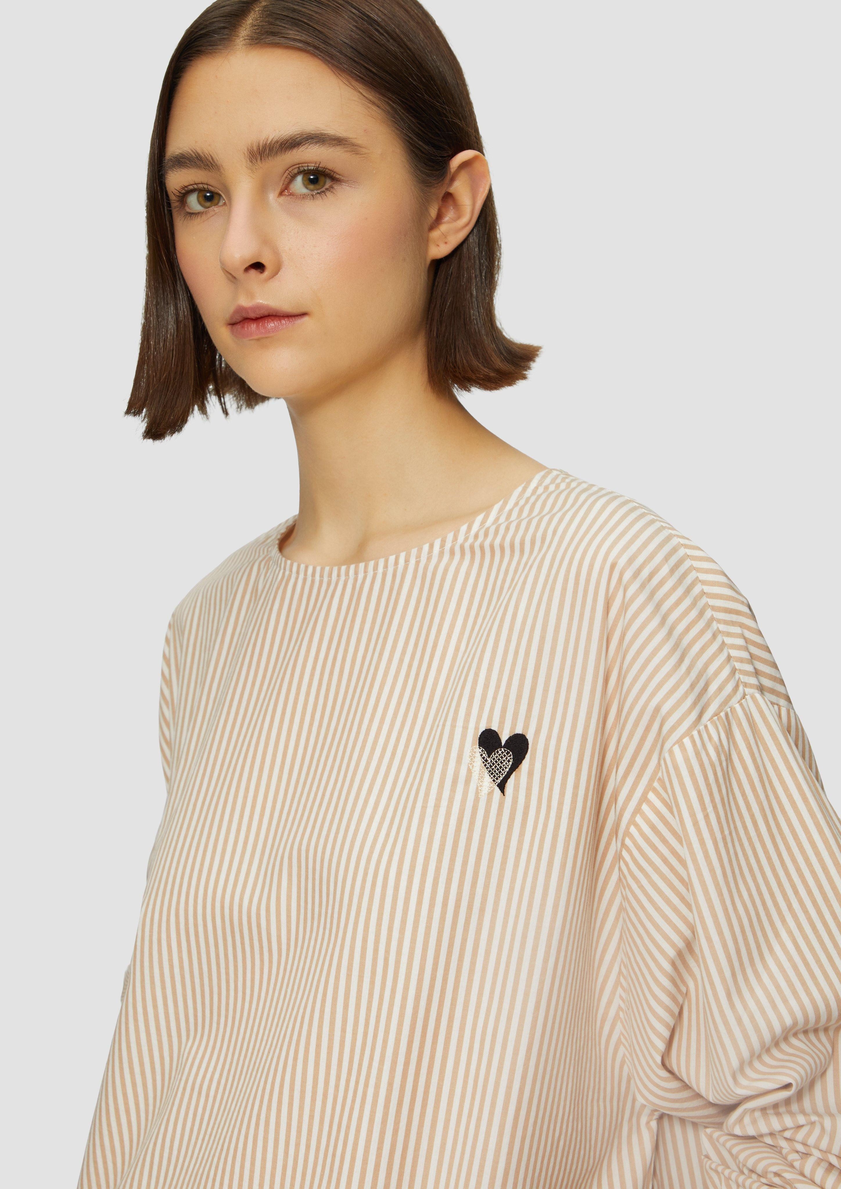 s.Oliver Langarmbluse Oversized Baumwollbluse mit Herz-Stickerei günstig online kaufen